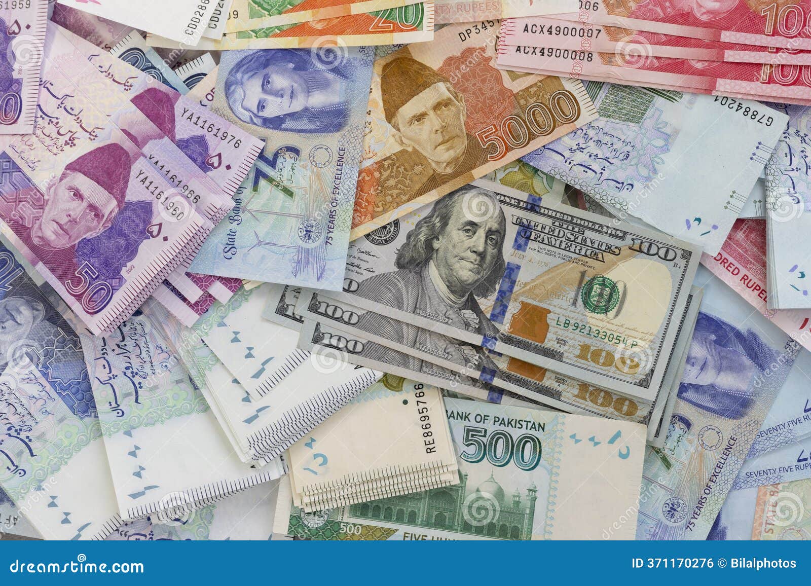 Pakistani Various Denomination Banknotes and US 100 Dollars Banknotes Stock  Photo - Image of dollar, currency: 371170276