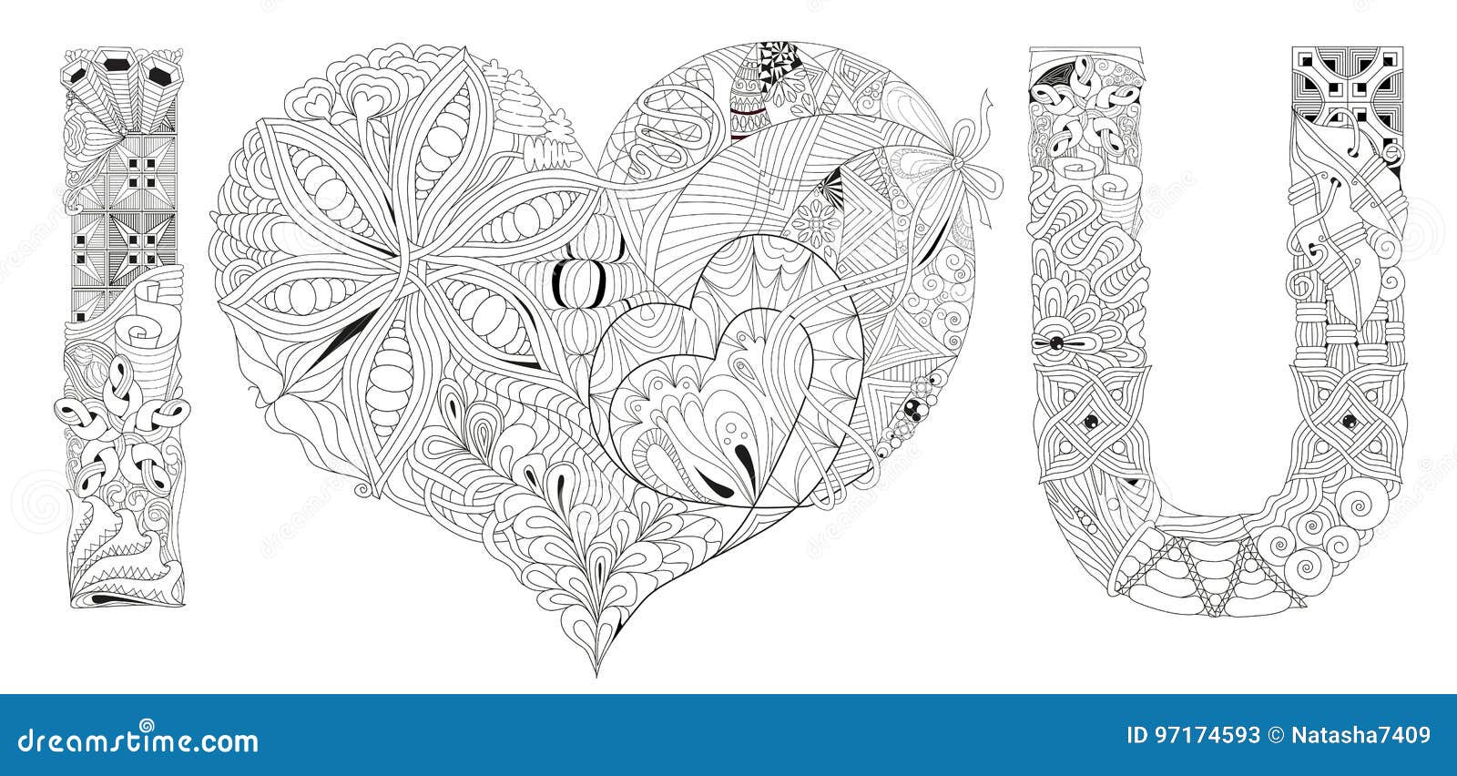 Palabra TE AMO Para Colorear Objeto Decorativo Del Zentangle Del Vector