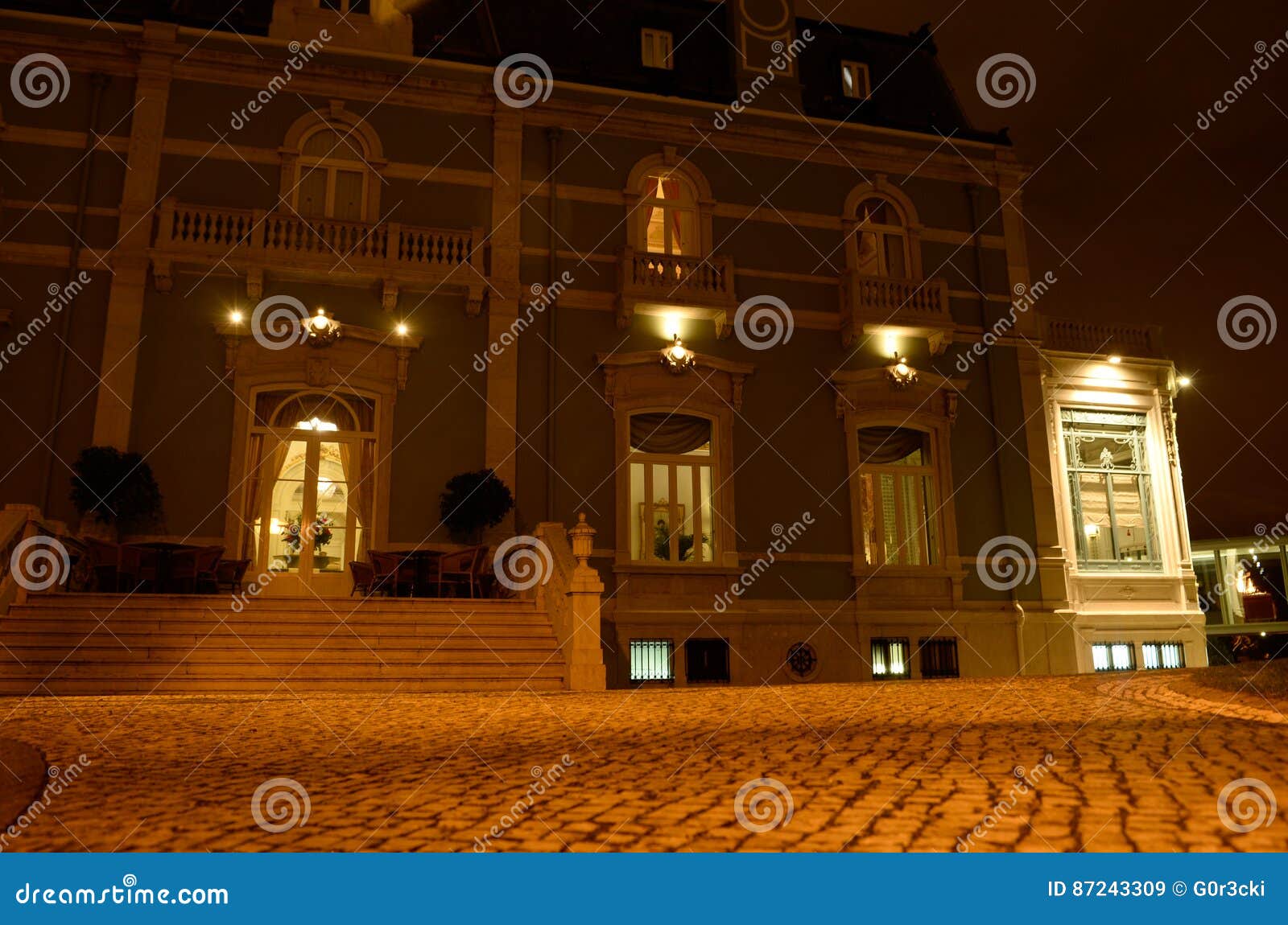palace hotel - outside terrace at night, lisbon, travel europe