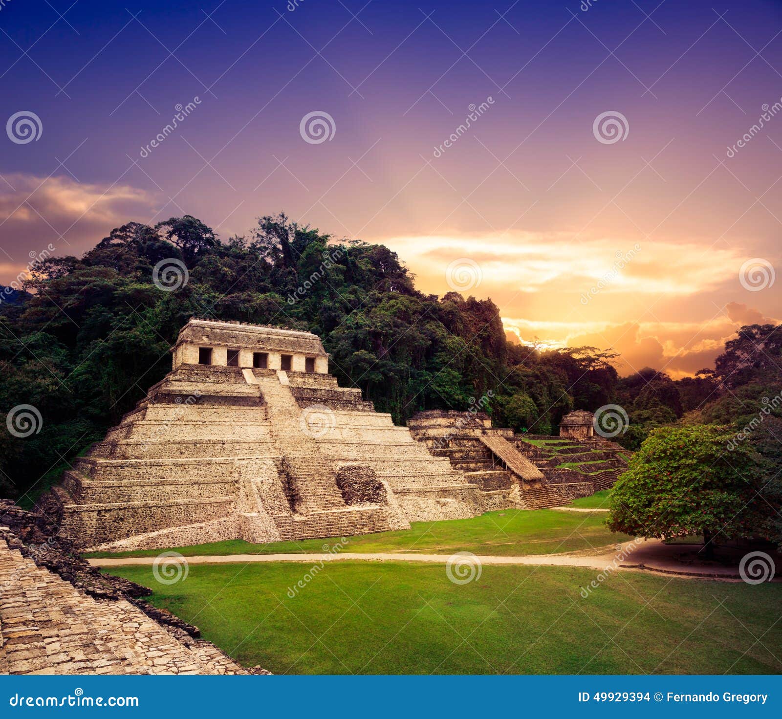 the palace observation tower in palenque, maya city in chiapas, mexico