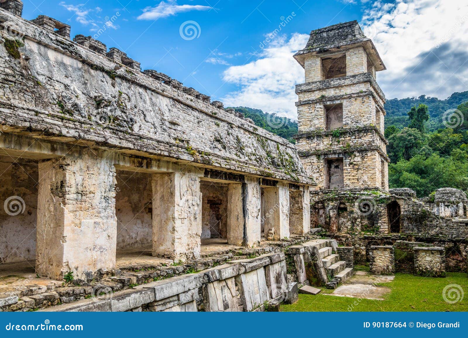 Palace and Observatory at Mayan Ruins of Palenque - Chiapas, Mexico