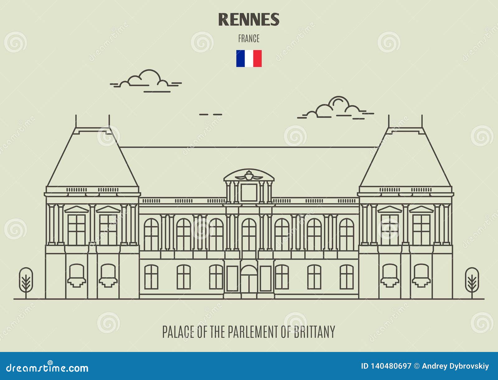 palace of the parlement of brittany in rennes, france. landmark icon