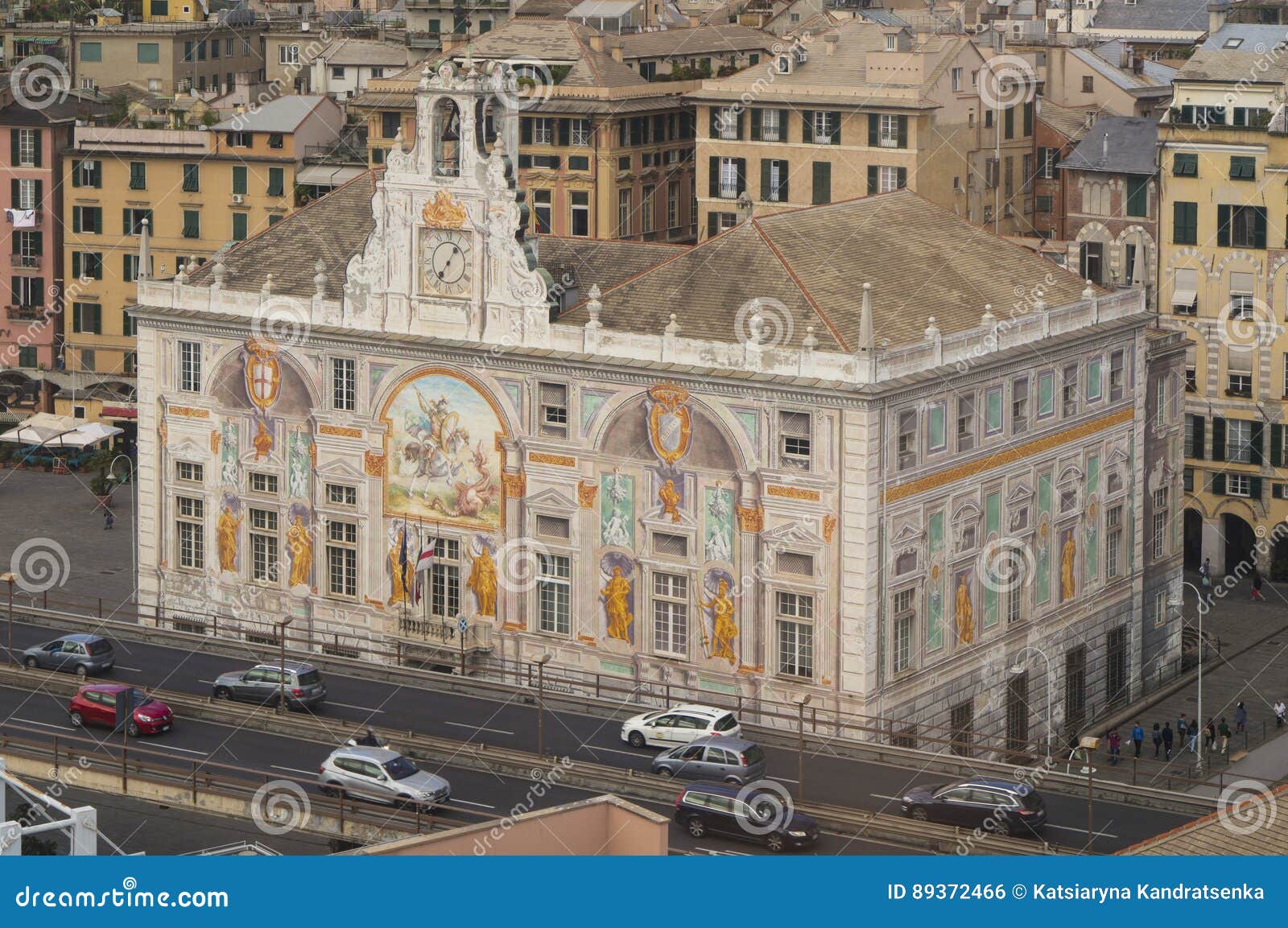 Beautiful example of trompe l'oeil on the facade of St. George Palace in  Genoa, Italy in front of Ancient Harbor Stock Photo - Alamy