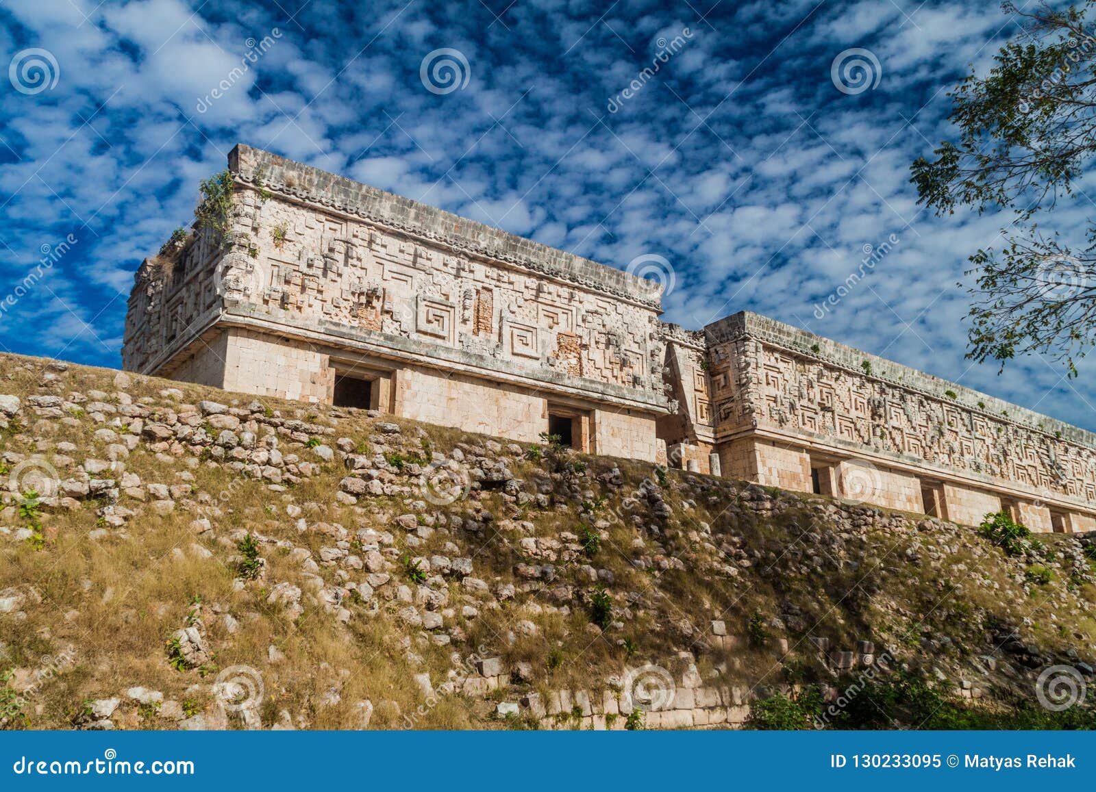 palacio del gobernador governor`s palace building in the ruins of the ancient mayan city uxmal, mexi