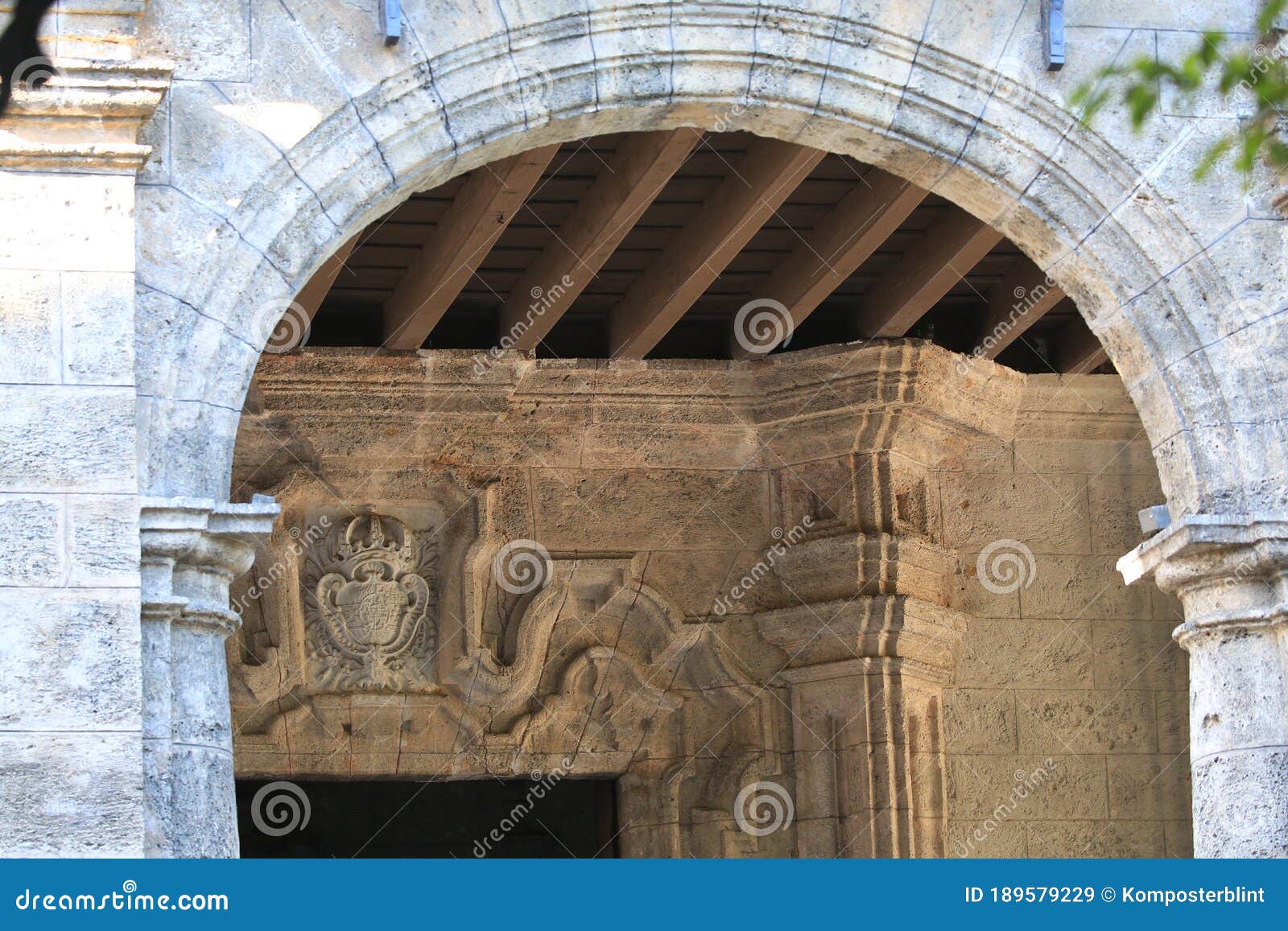 the palacio del segundo cabo. coat of arms over the front door, close-up