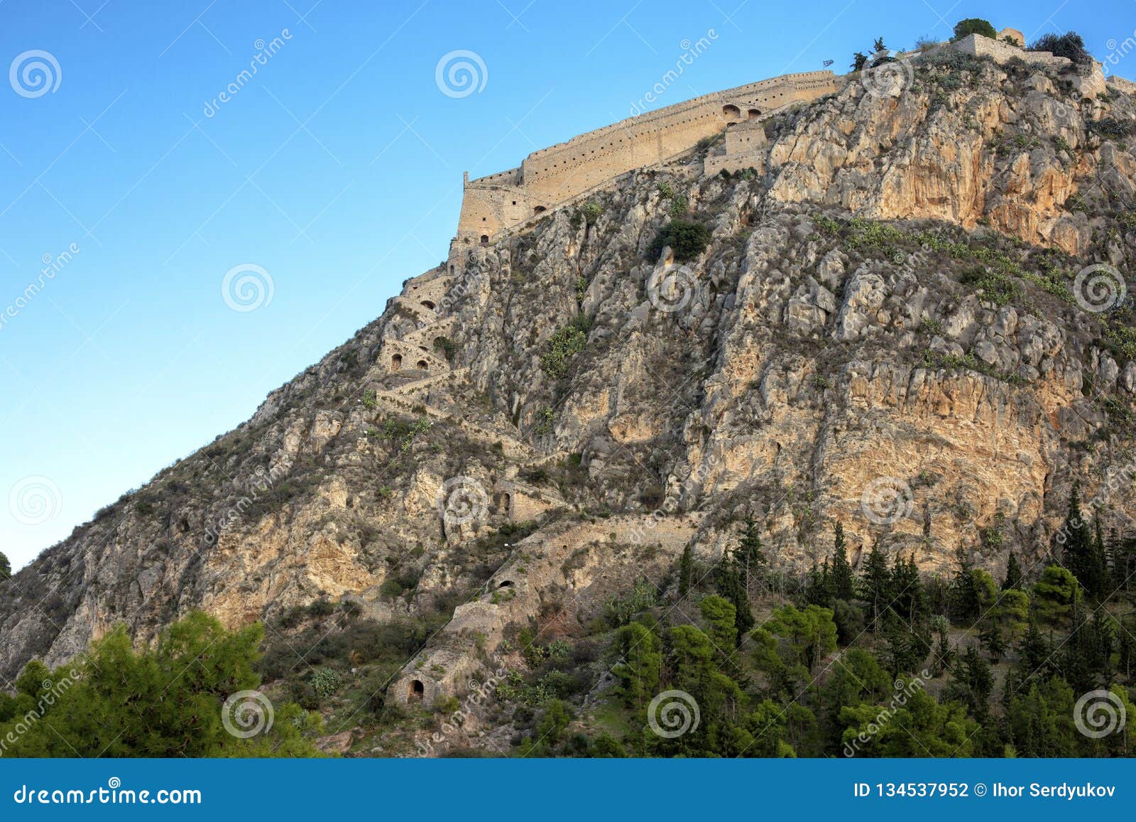 palamidi fortress on the hill, nafplion - greece. walls and bastions of palamidi fortress, nafplio, peloponnese, greece - immagine