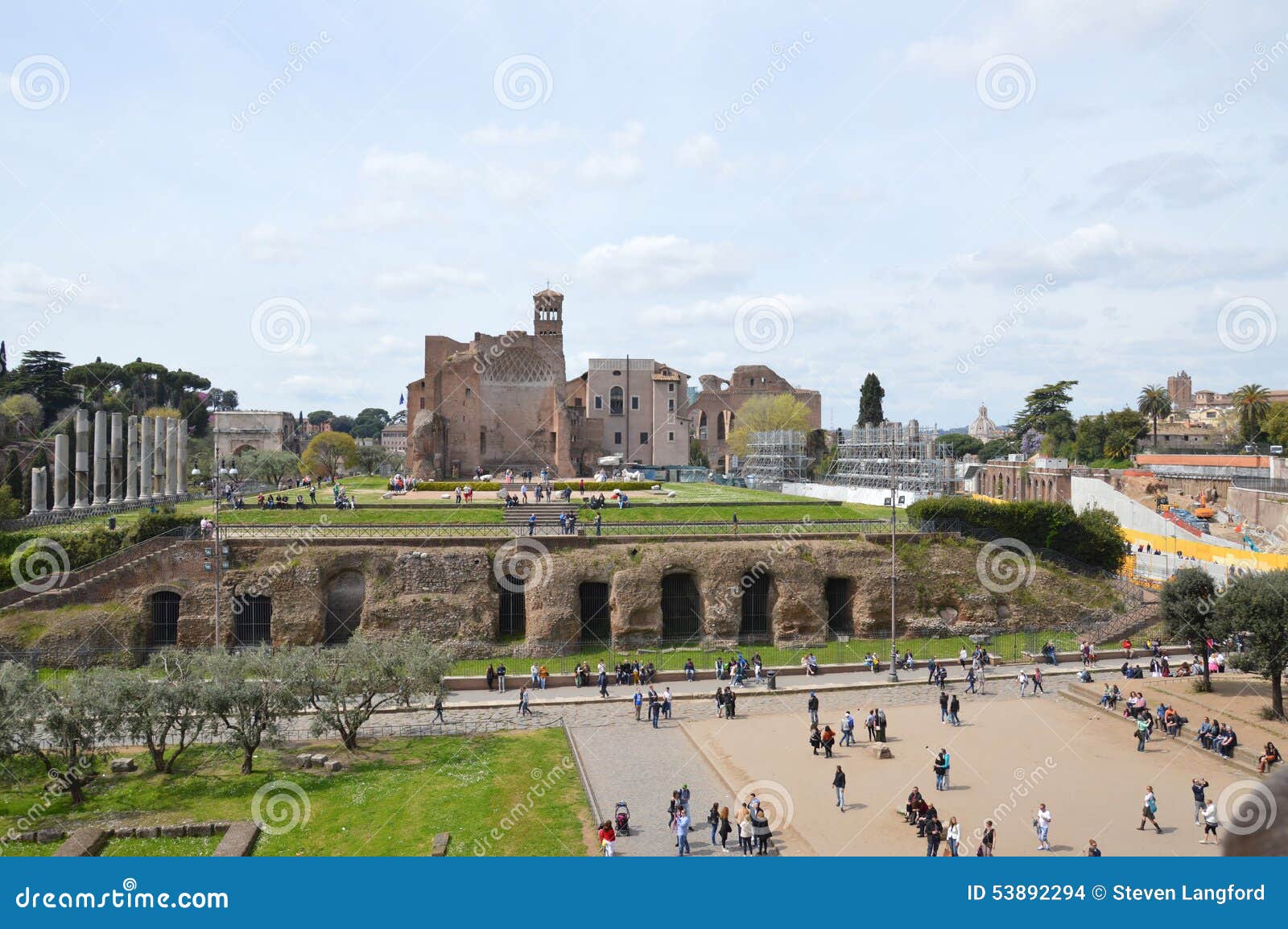 Monuments stand over the ruins on the Palatine Hill. Photo taken April 2015.