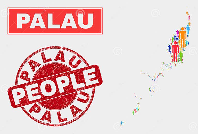 Palau Map Population Demographics and Corroded Stamp Stock Vector