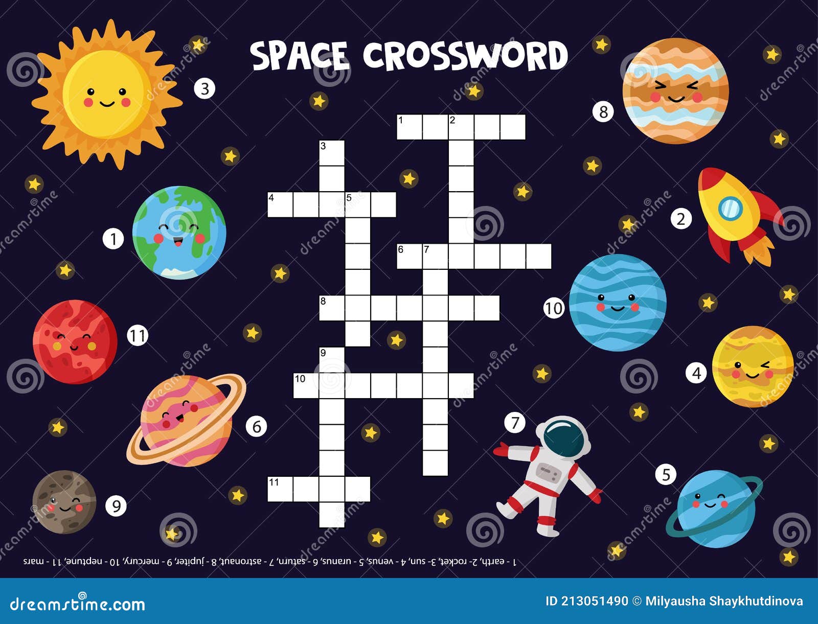 Palavra Jogo Puzzle Grade Com Desenhos Animados Planetas Espaciais Cor  imagem vetorial de Seamartini© 547896598