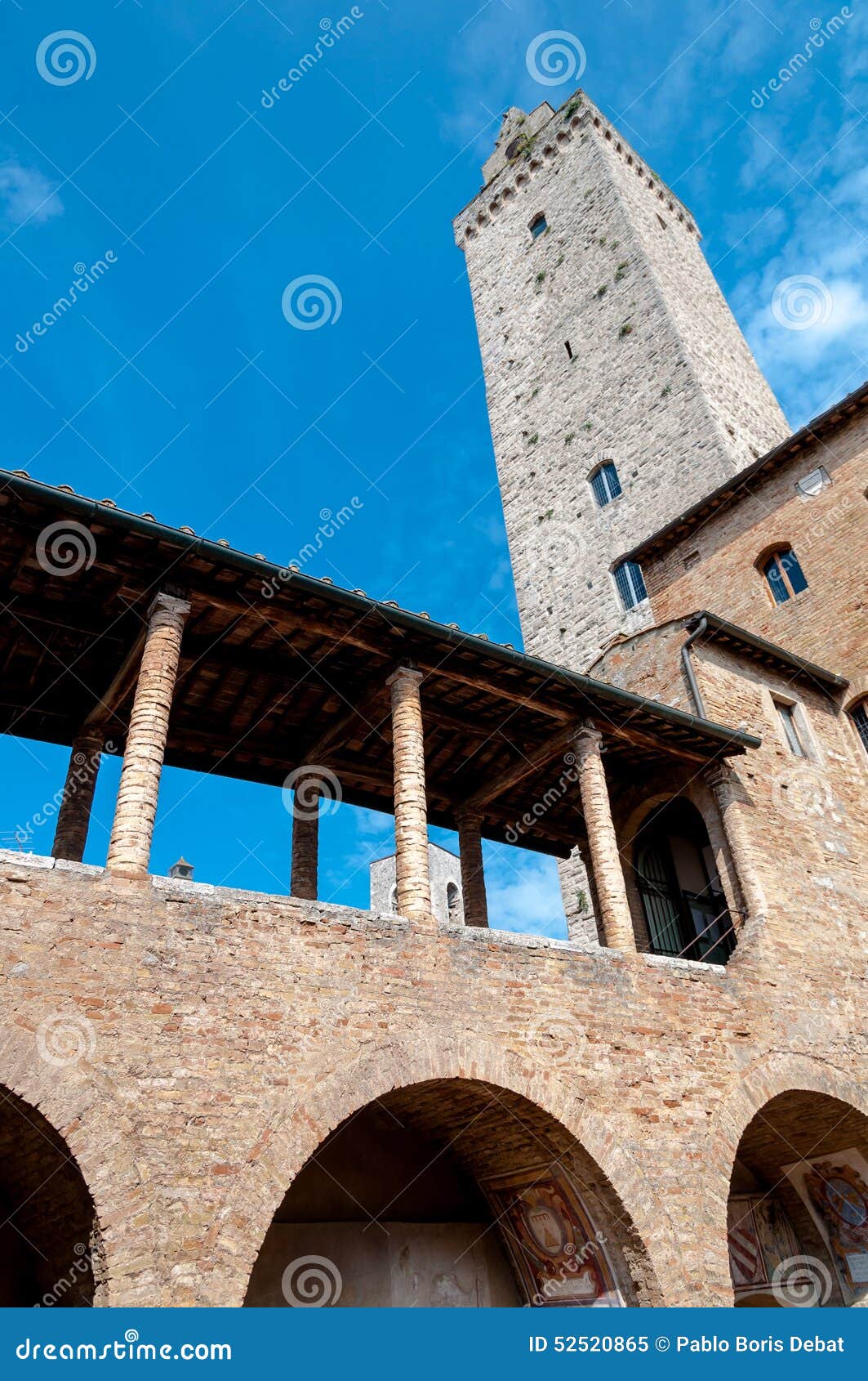 palazzo comunale details and tower at san gimignano