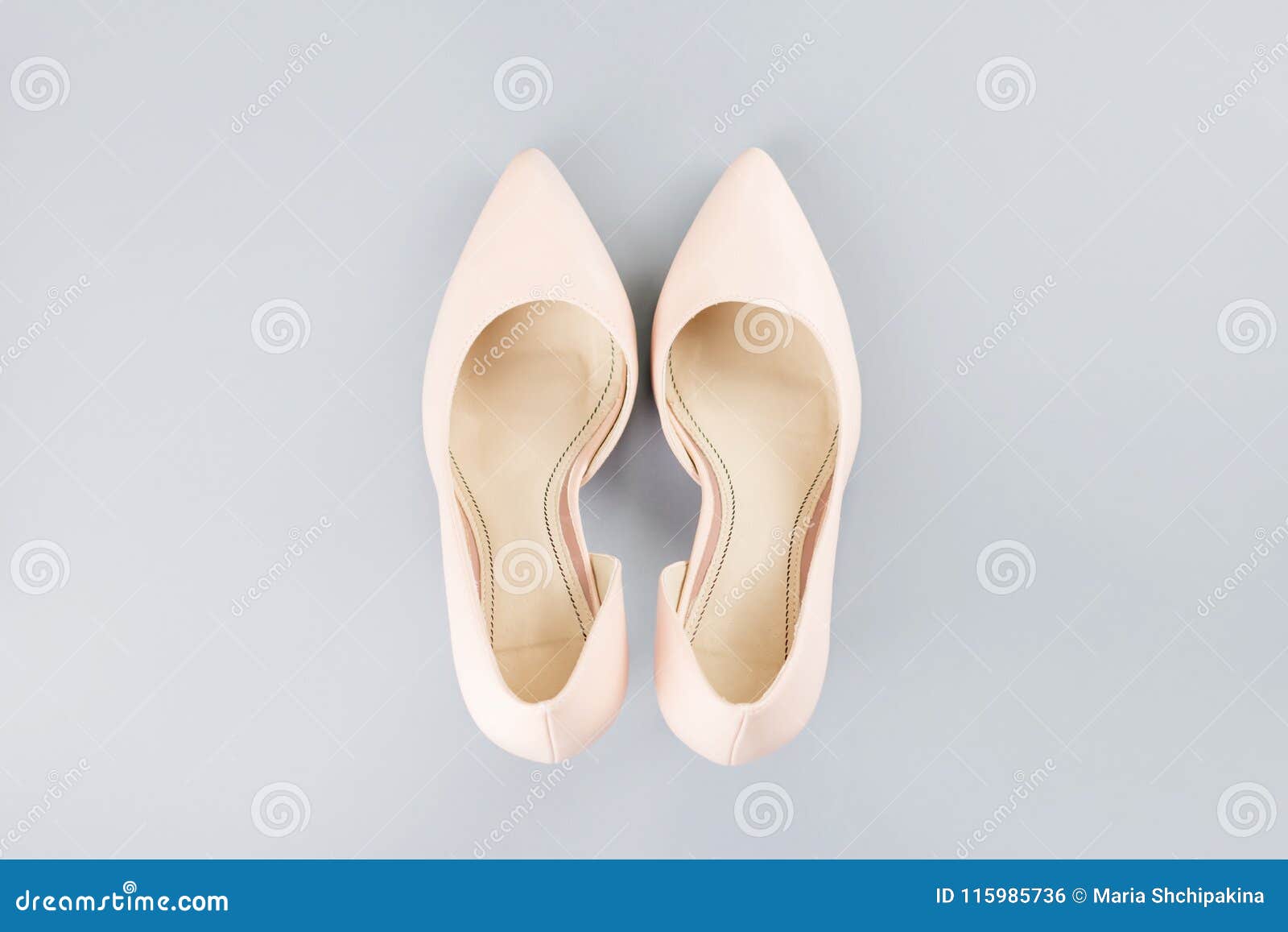 Pale Pink Female Shoes Close Up on Gray Background. Stock Photo - Image ...