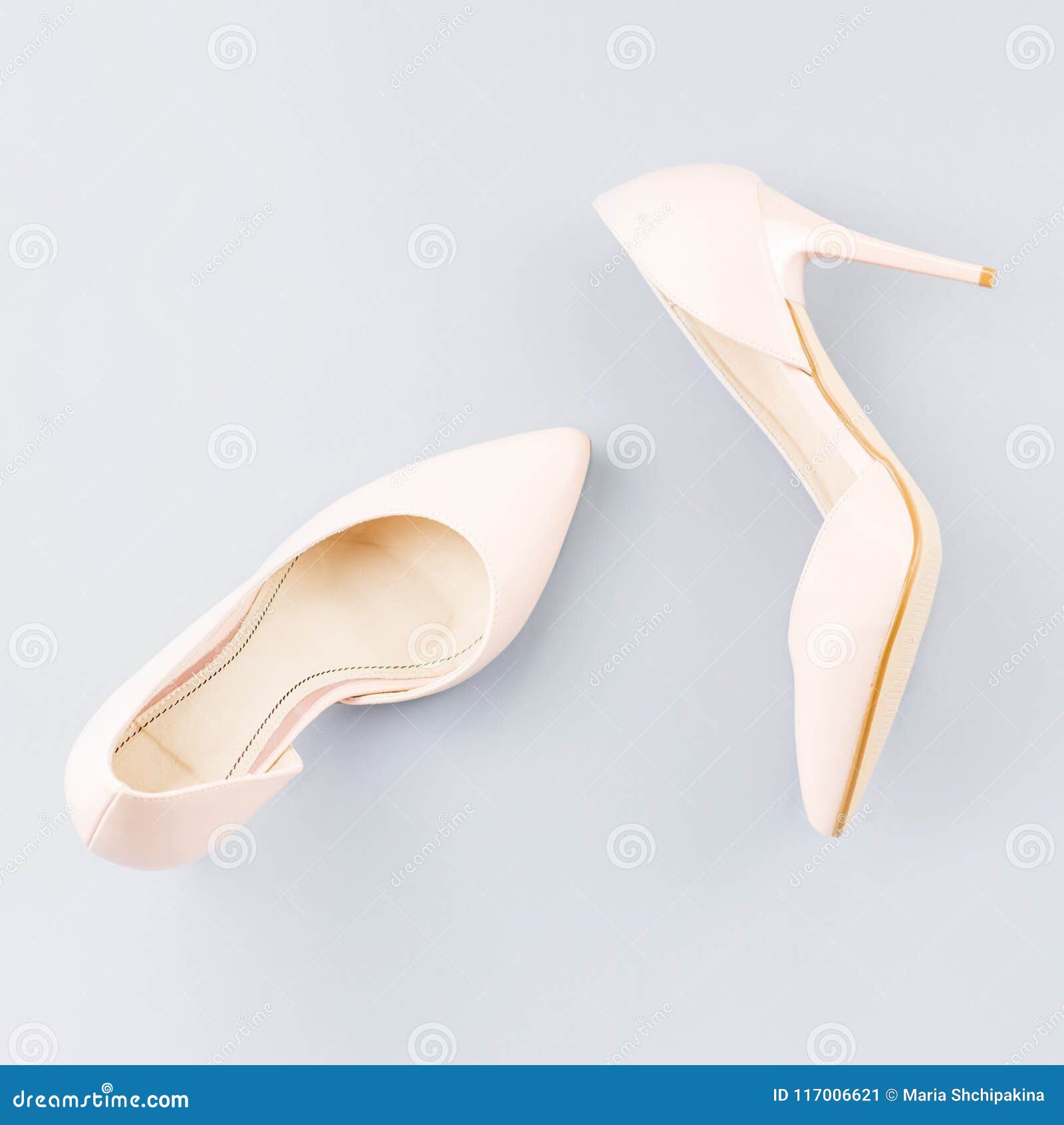 Pale Pink Female Shoes Close Up on Gray Background. Stock Image - Image ...