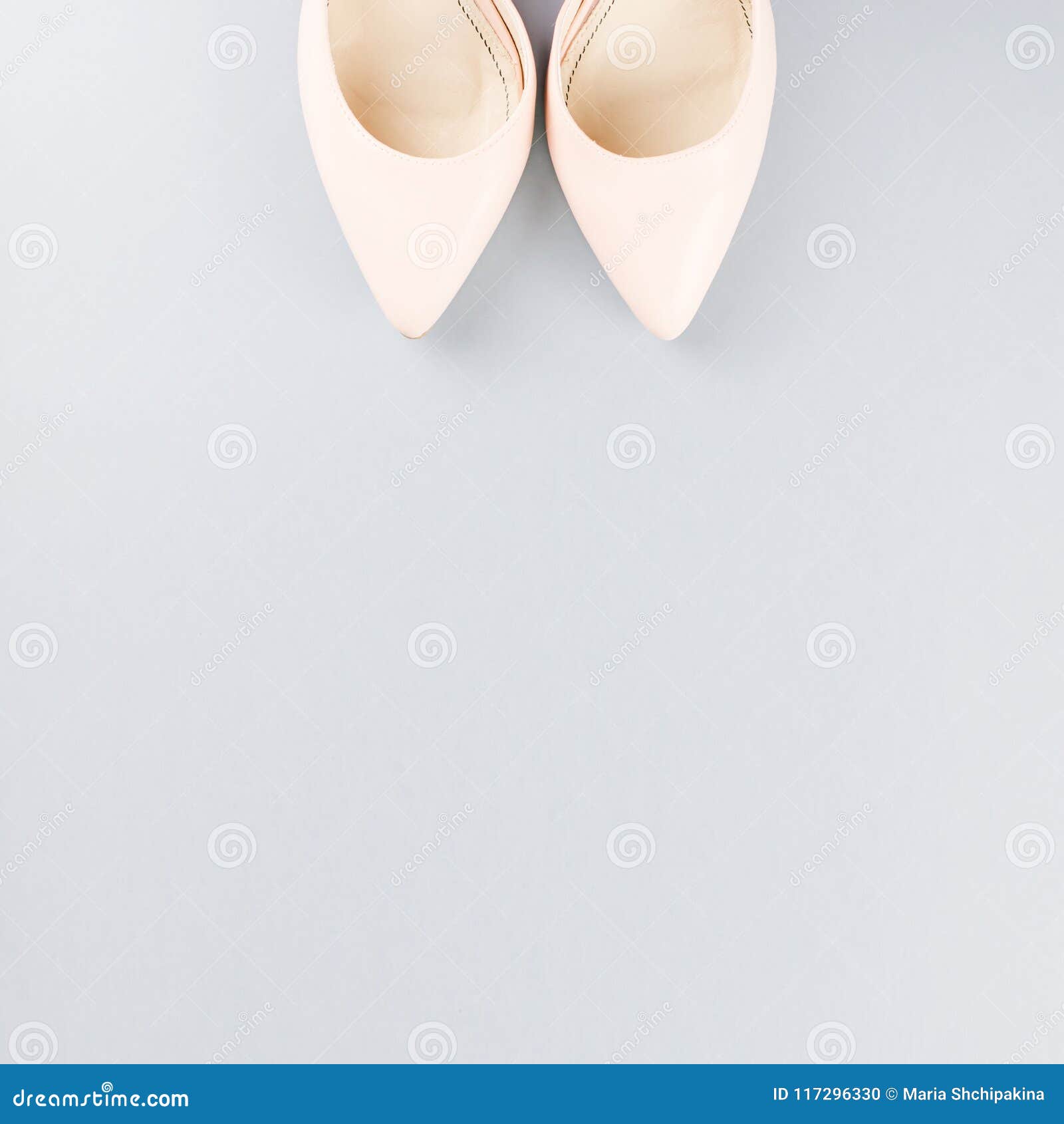 Pale Pink Female Shoes Close Up on Gray Background. Stock Photo - Image ...