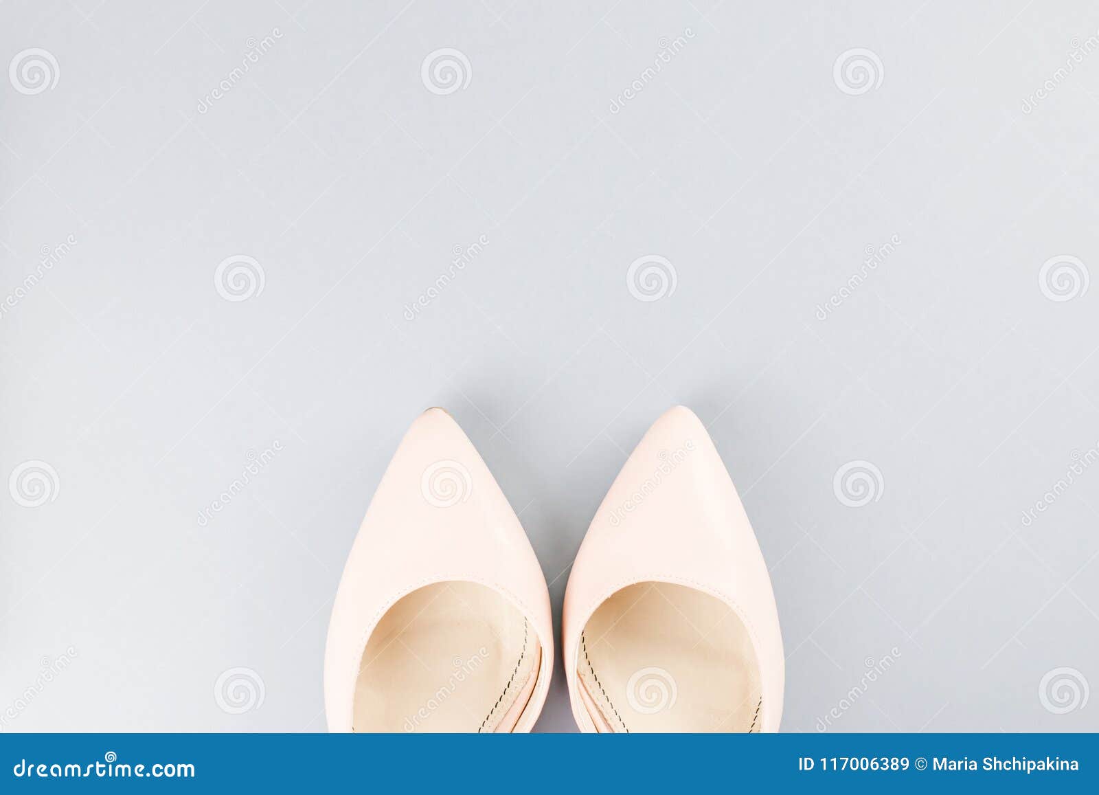 Pale Pink Female Shoes Close Up on Gray Background. Stock Image - Image ...