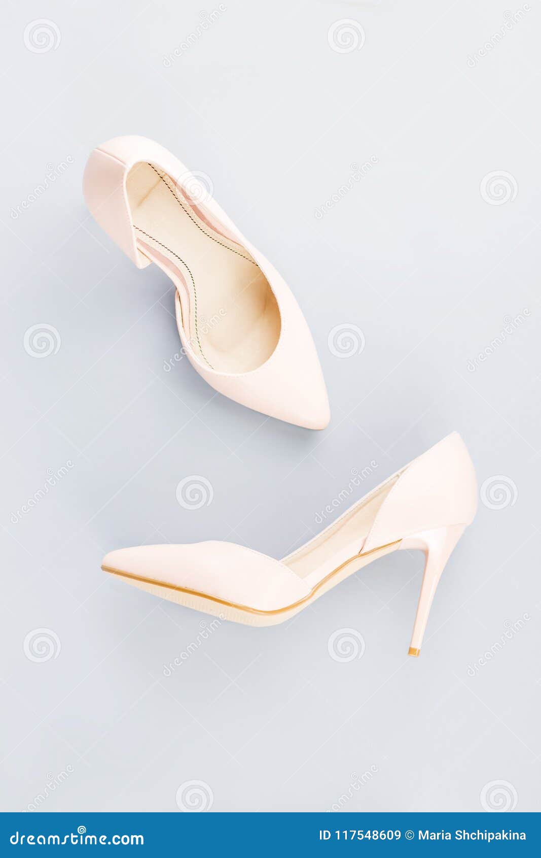 Pale Pink Female Shoes Close Up on Gray Background. Stock Image - Image ...