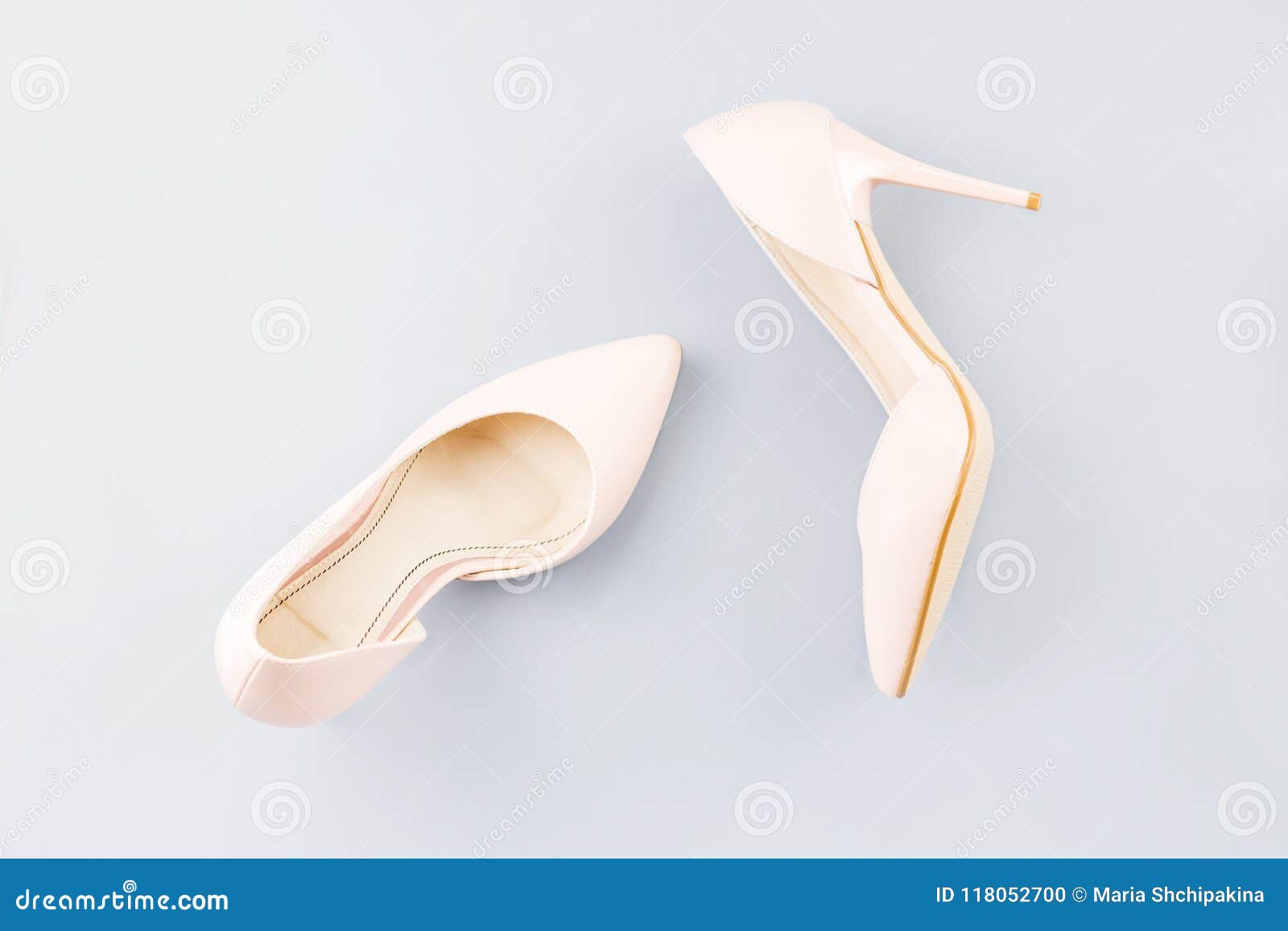 Pale Pink Female Shoes Close Up on Gray Background. Stock Photo - Image ...