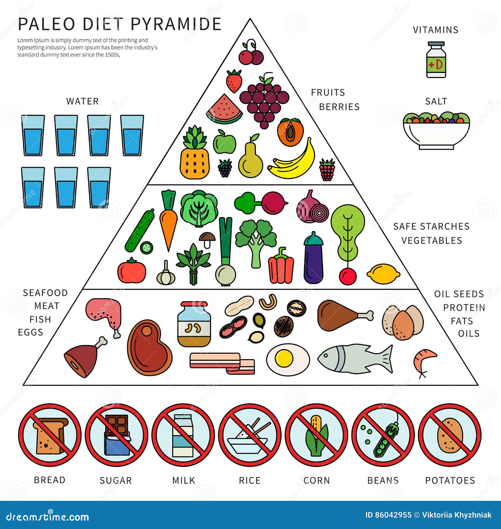 Paleo diet pyramid stock vector. Illustration of market - 86042955