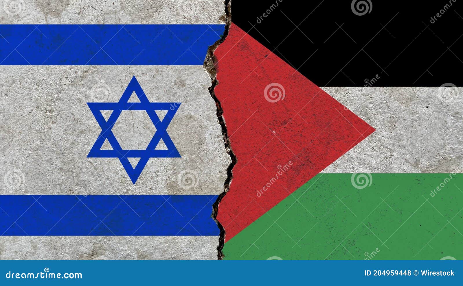 palestinian and israeli flag on a cracked wall-politics, war, conflict concept