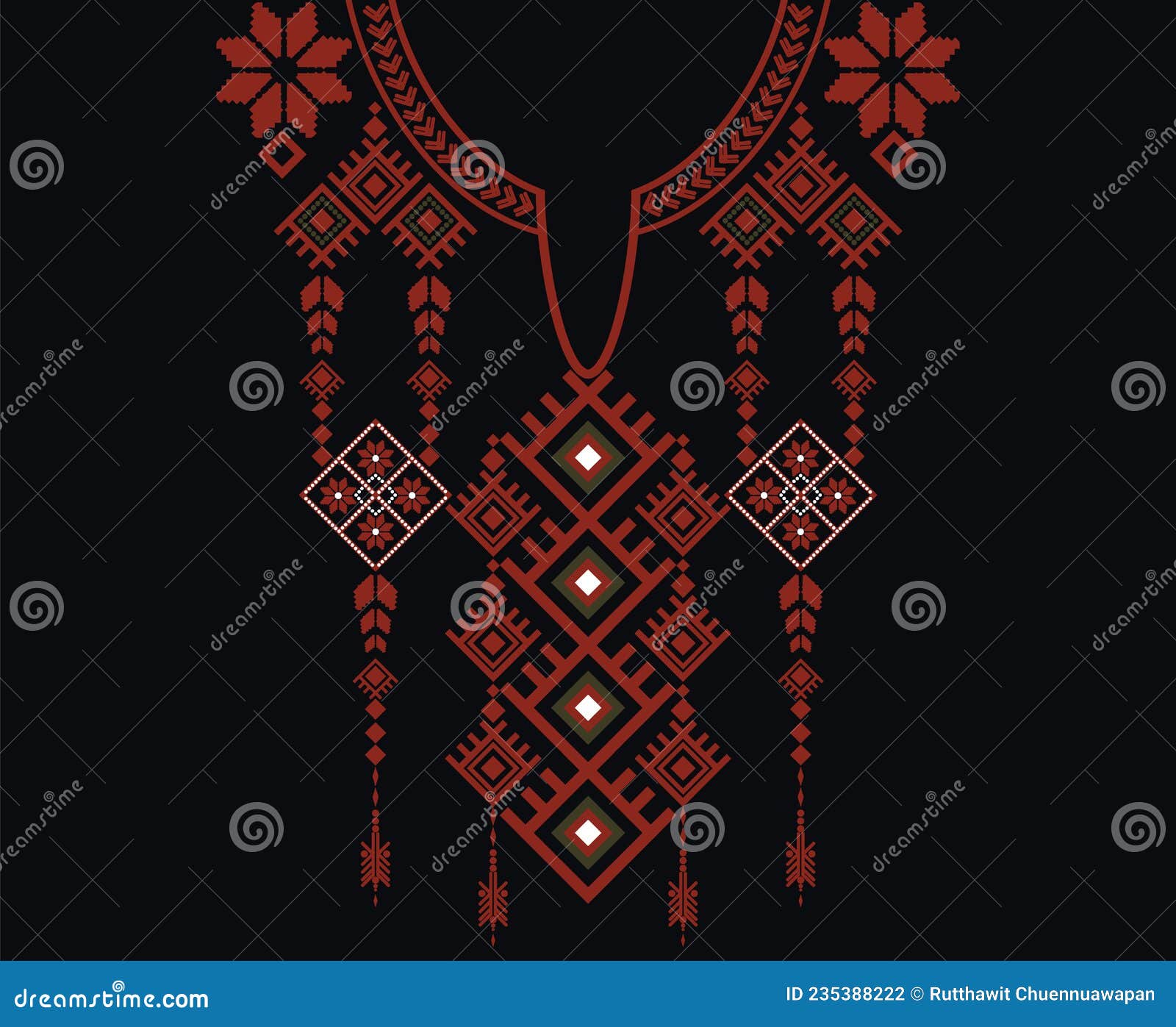Neckline Template Floral Traditional Elements for Fabric, Textile Neckline Template Floral Traditional Elements for Fabric, Textile