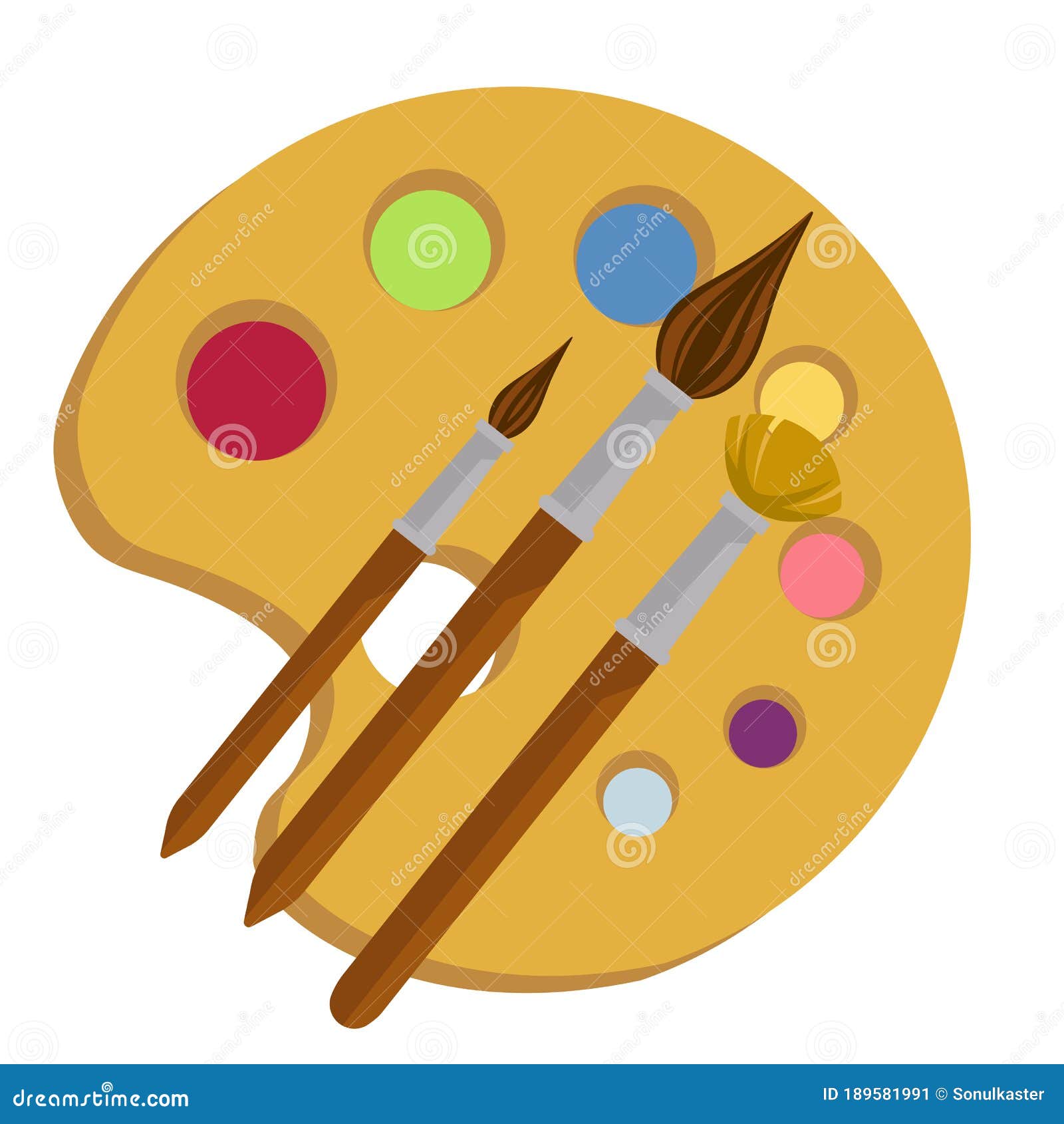 Paleta De Artistas Con Pinturas Y Pinceles Para Dibujar Ilustración del Vector - Ilustración de vector, estudio: 189581991