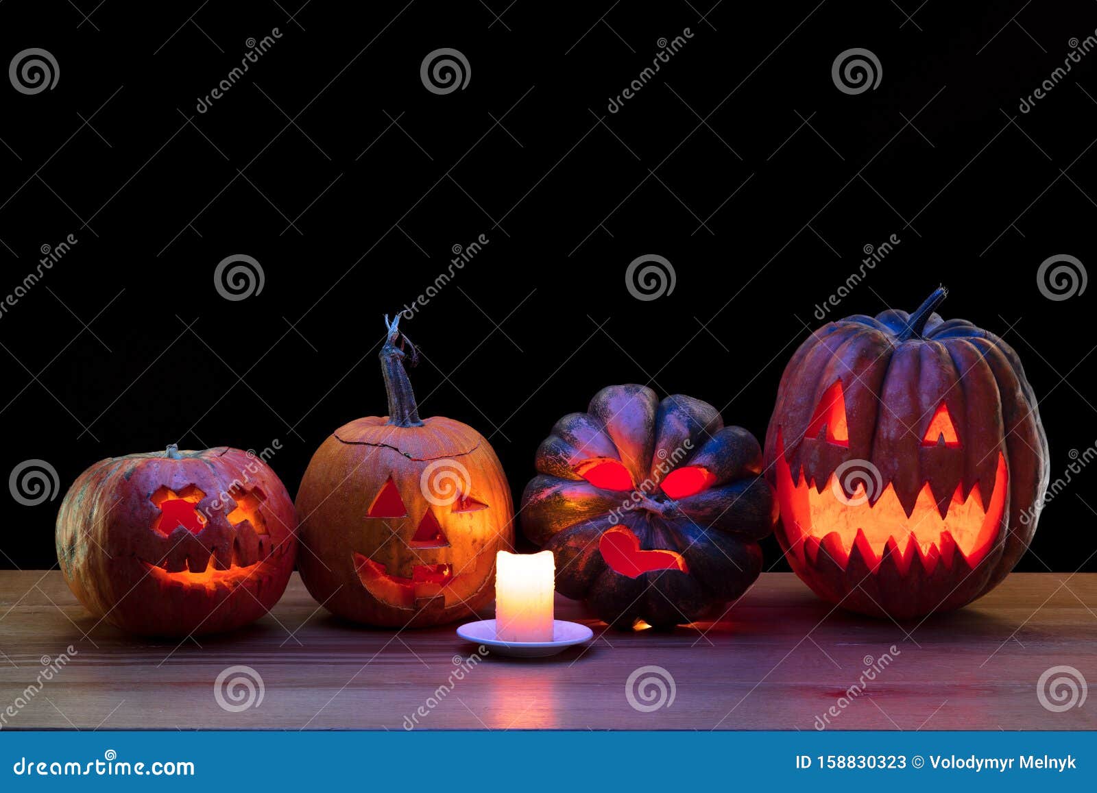 Foto De Stock Rostos Assustadores De Abóboras De Halloween, Royalty-Free