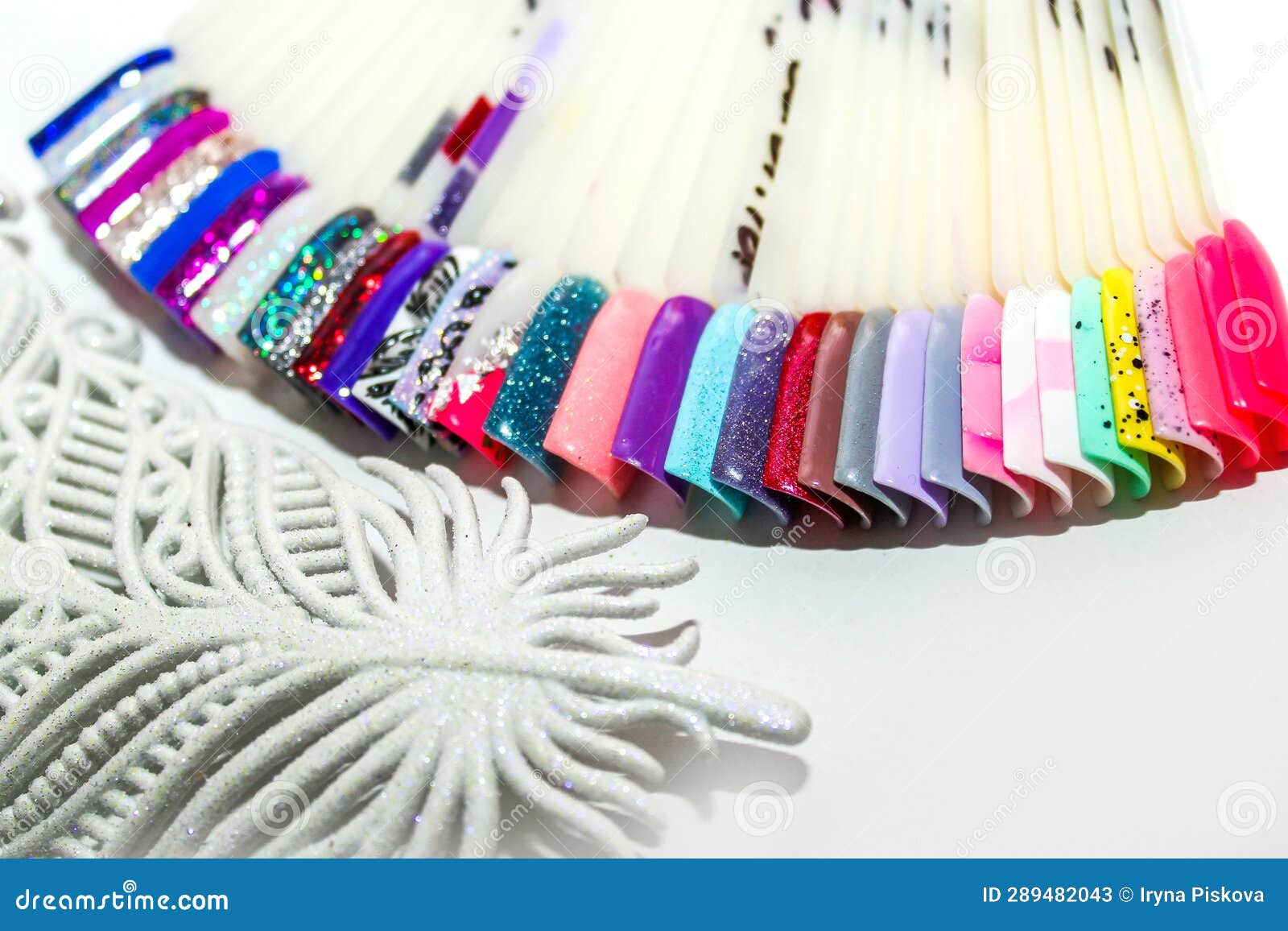 Palette of Nail Designs, Testers of Multicolored Polishes on Flat Nails