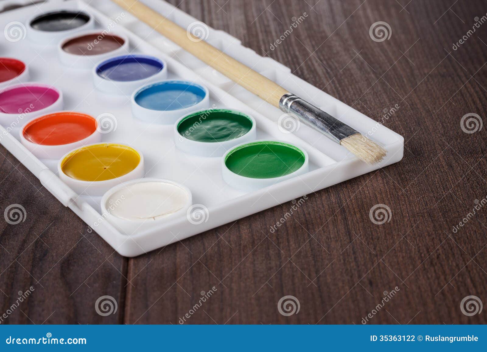 Palette with Paint and Brush on the Table Stock Photo Image of