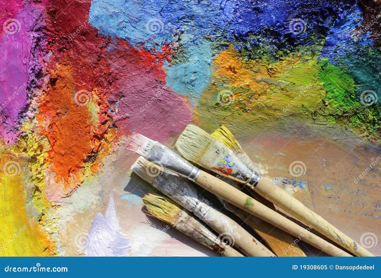 Palette and paint brushes stock image. Image of blue 19308605