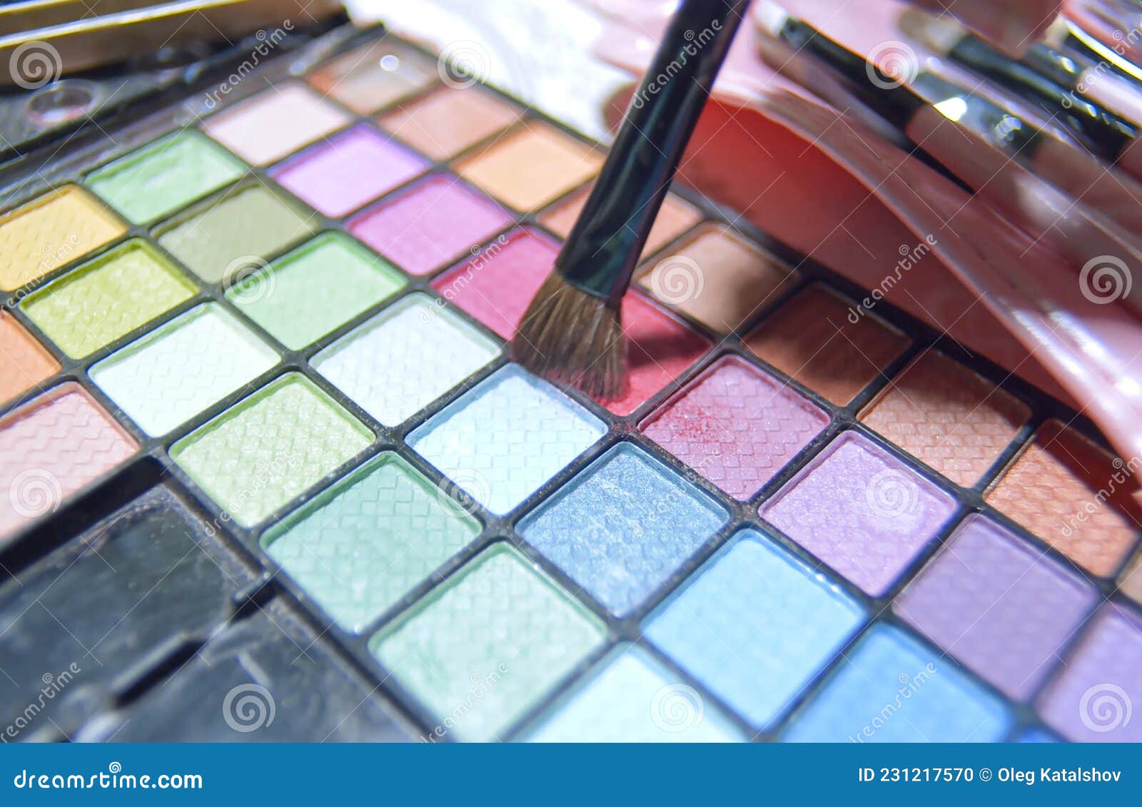 A Palette of Pastel Colors for Makeup. Multicolored Cosmetics for the Face Stock Photo Image