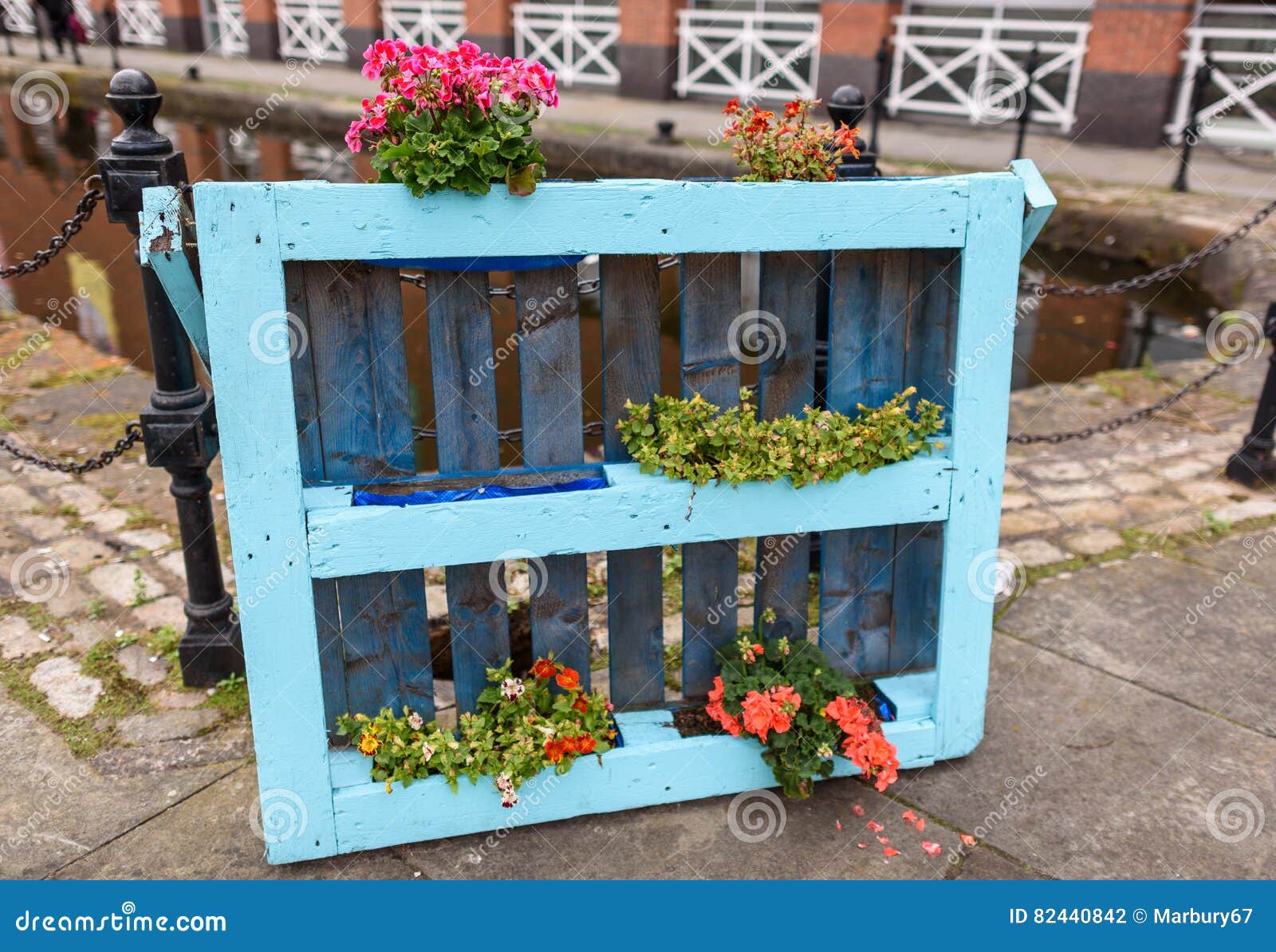 Paletten Blumenkasten Stockfoto Bild Von Blumenkasten 82440842