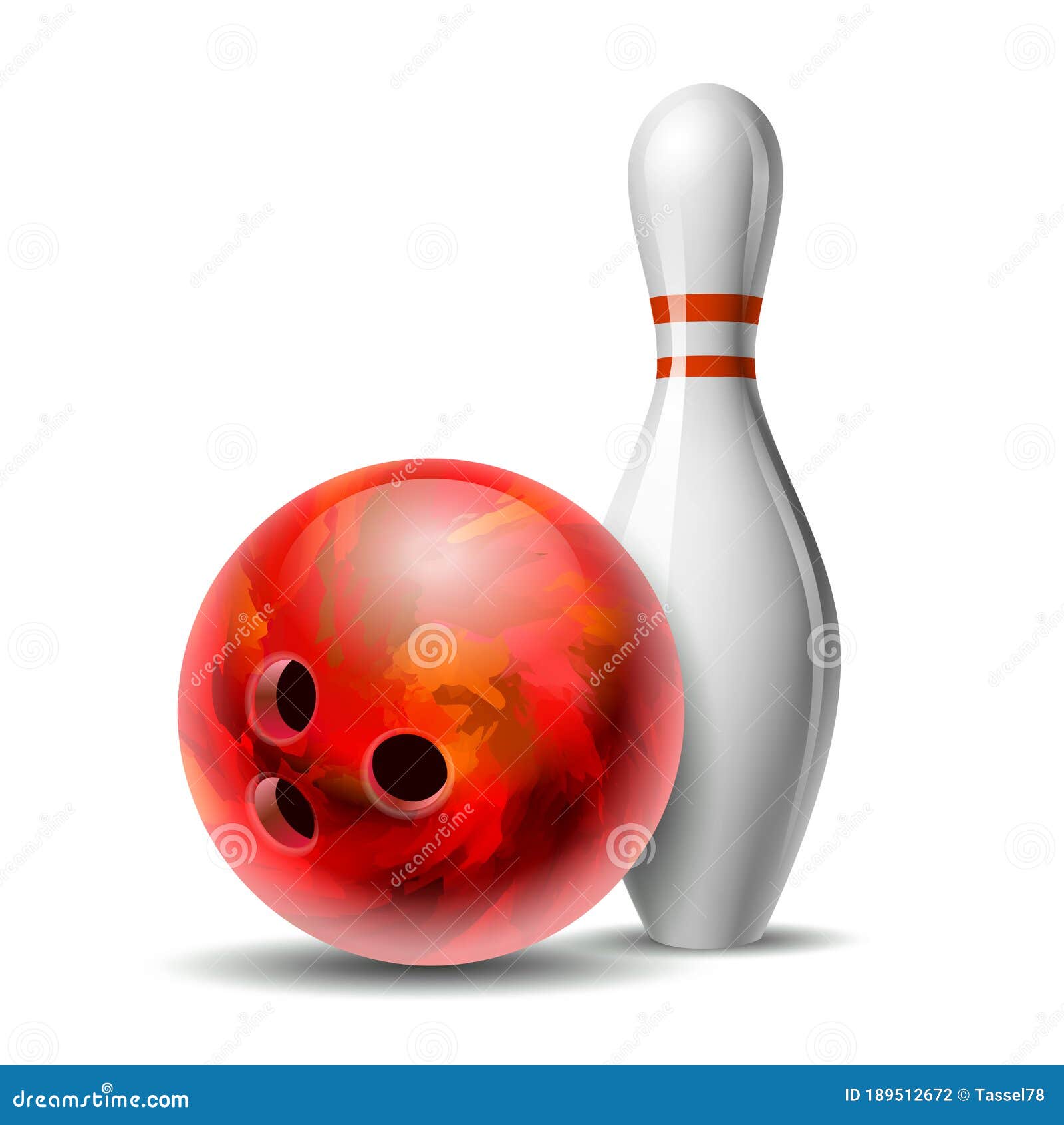 Palla Da Bowling Rossa Lucida E Perno Da Bowling Bianco Con Strisce Rosse.  Illustrazione Vettoriale - Illustrazione di isolato, concetto: 189512672