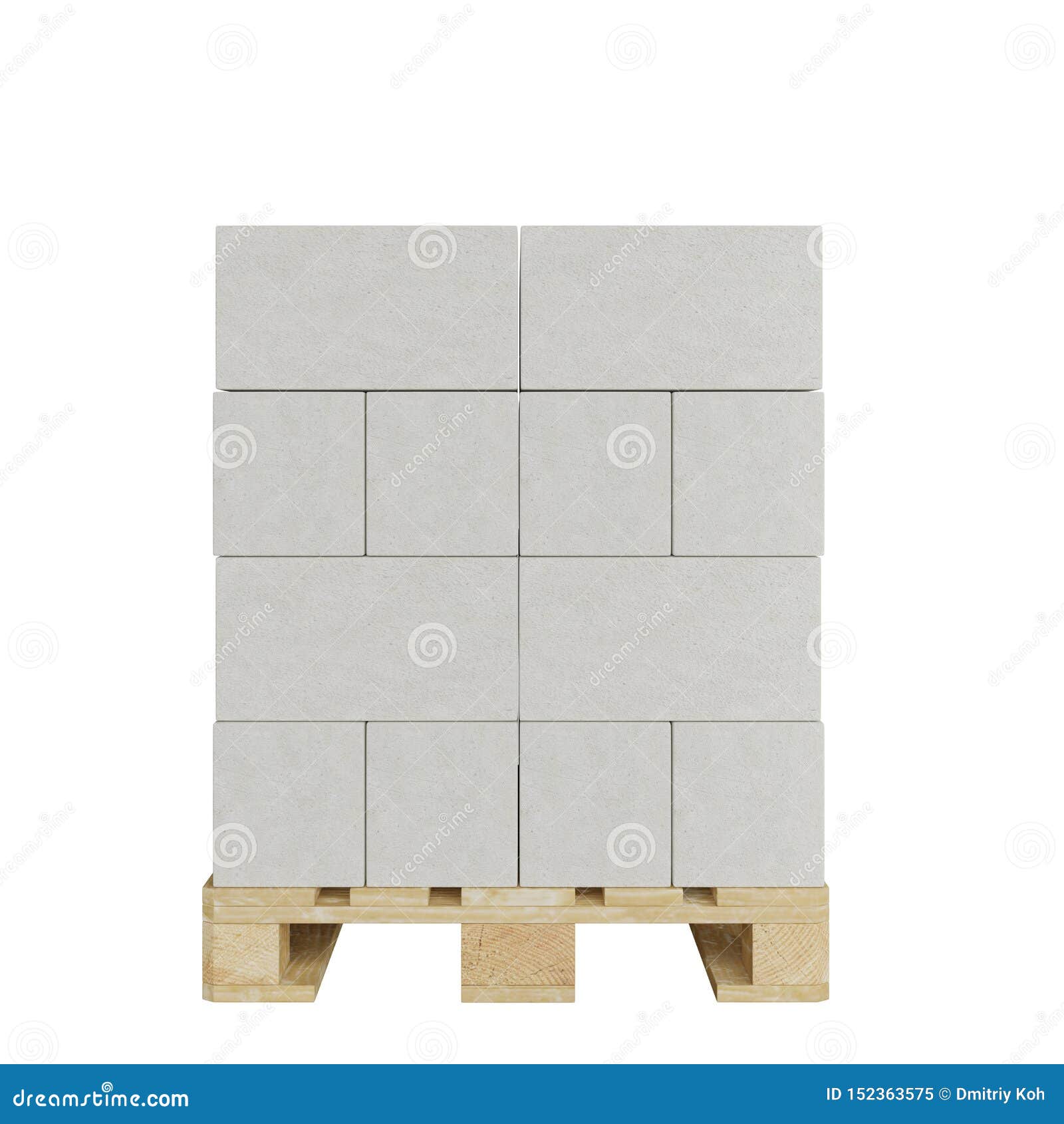 Pallet Of Aerated Concrete Blocks On White Background Stock