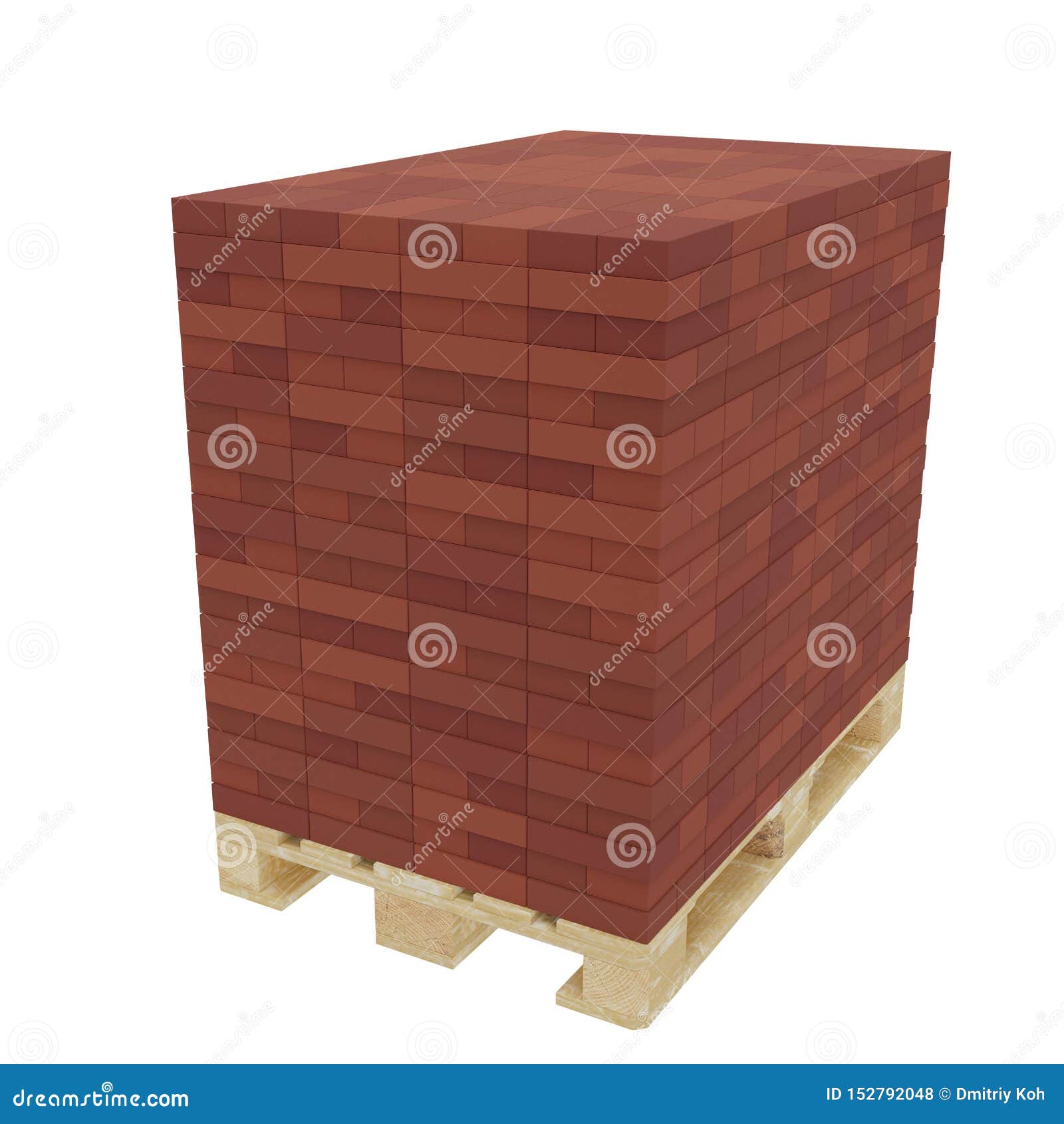 Pallet of Aerated Concrete Blocks on White Background Stock