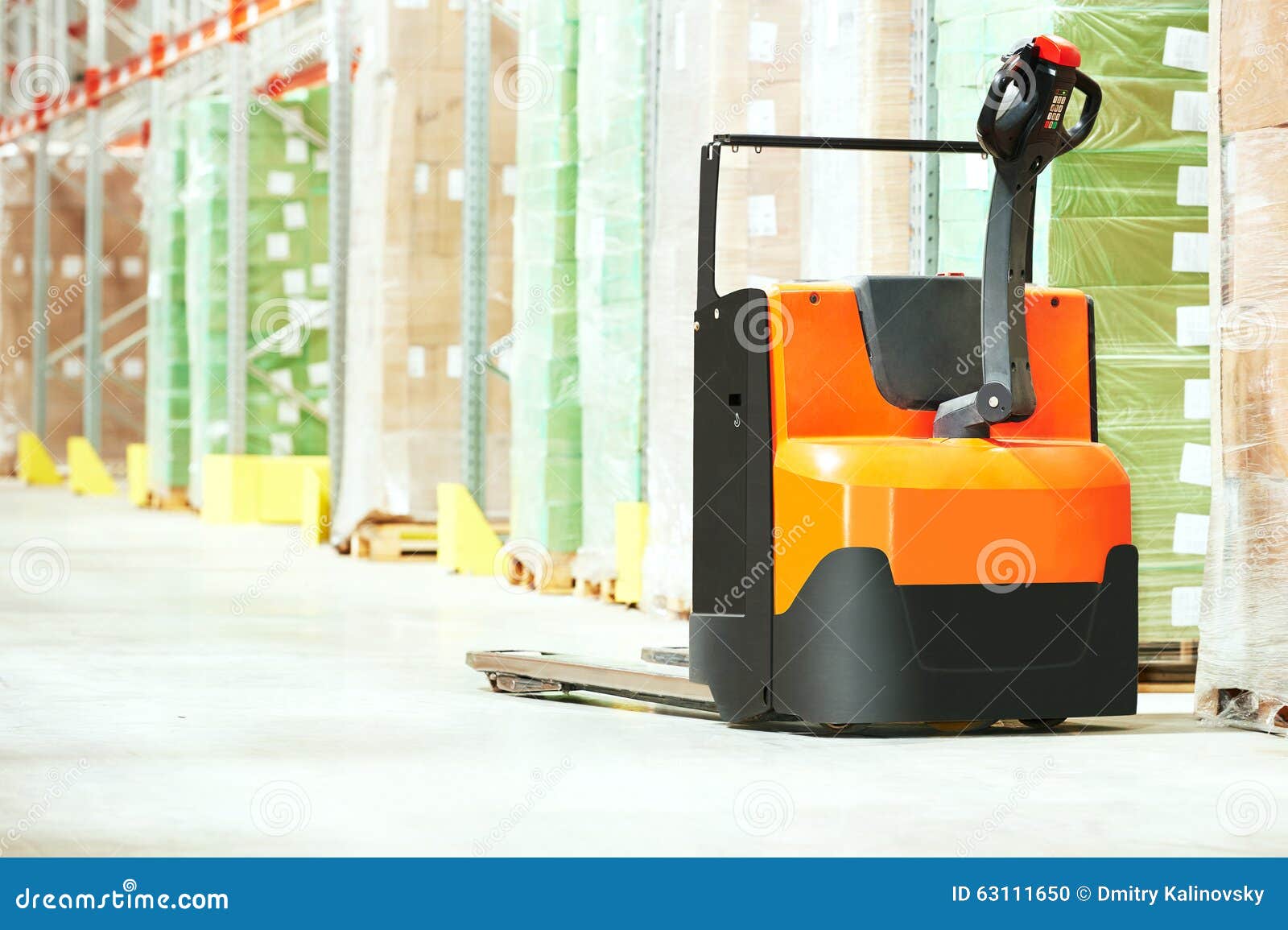 Pallet truck at warehouse stock photo. Image of stacker 63111650