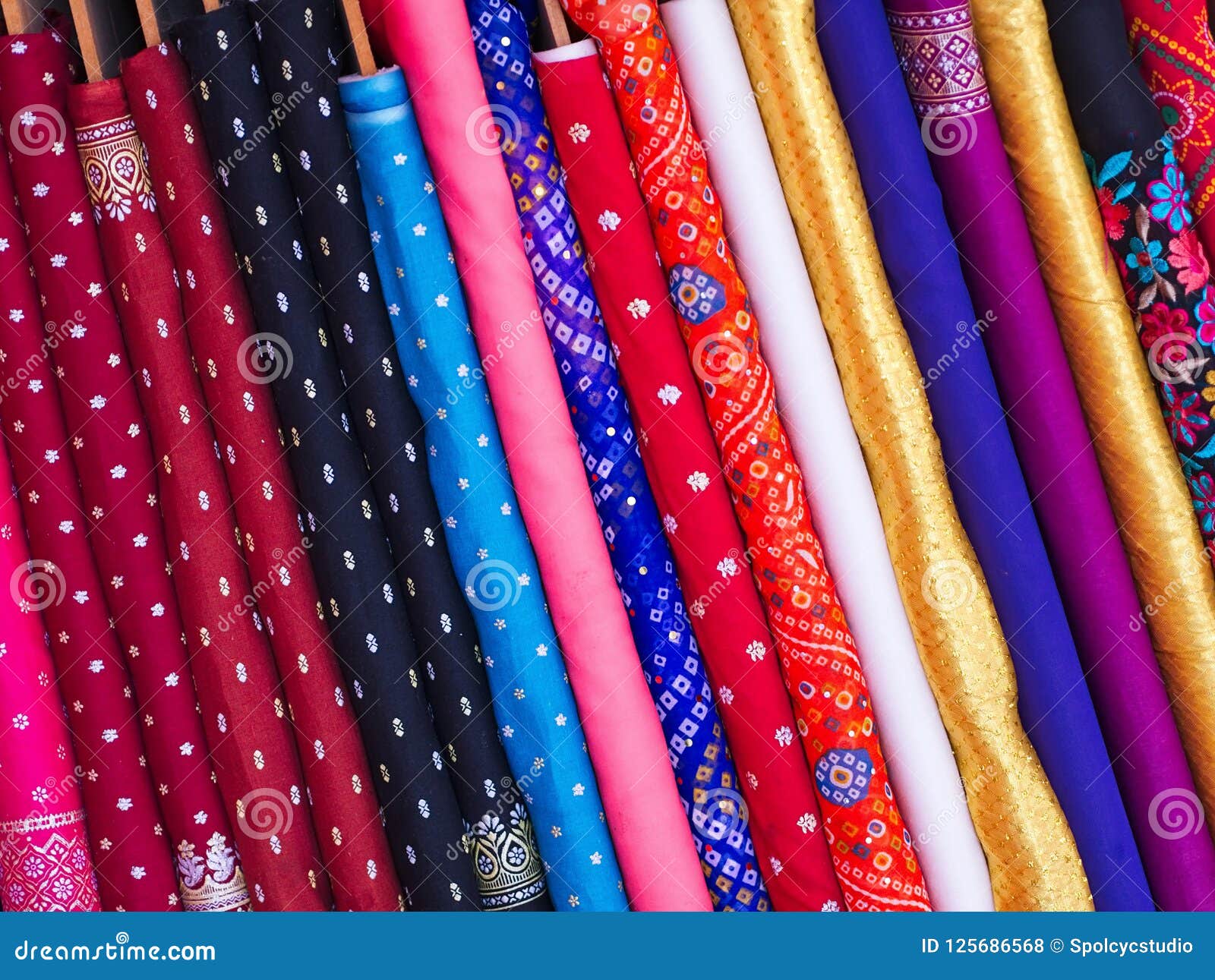 Pallet of Vivid and Colorful Indian Fabric. Stock Photo - Image of ...