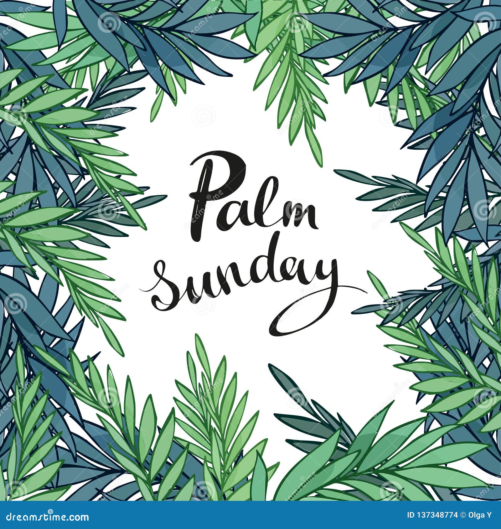 Palm Branches Surrounding Palm Sunday Text on White Background. Stock ...