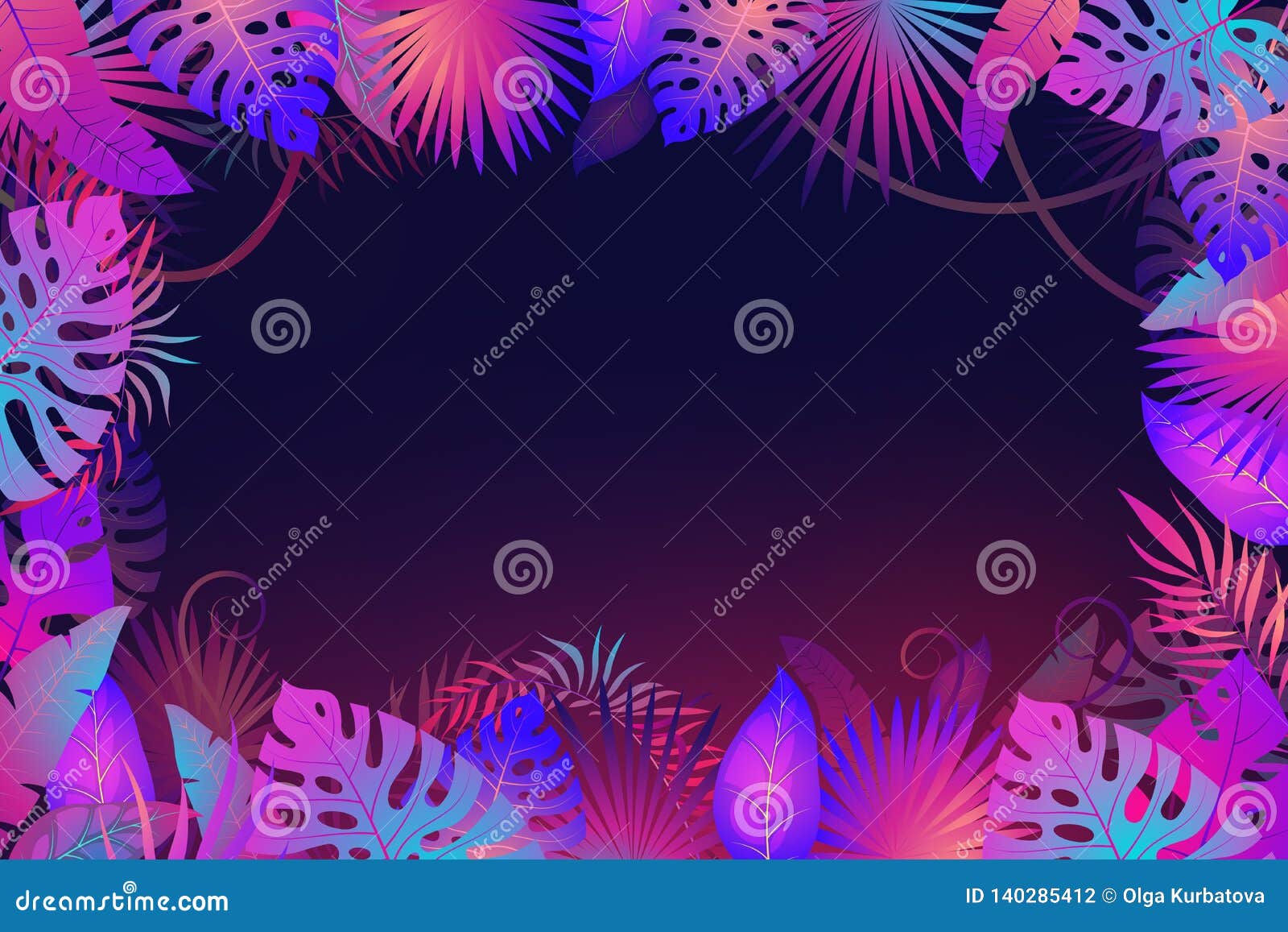 palm leaves frame. exotic night jungle tropical floral leaf plants flower nature botanica textile banner fashion 