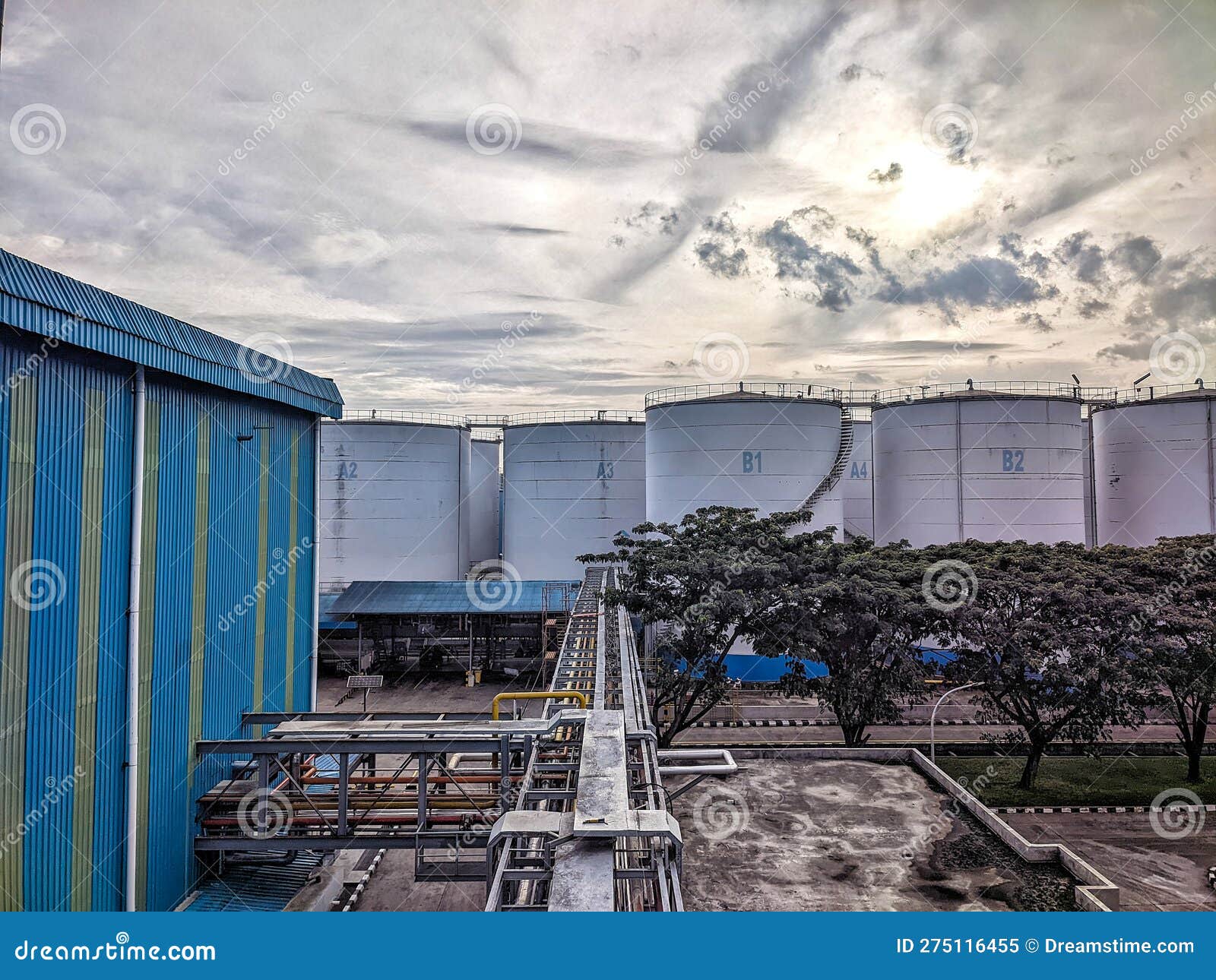 Palm oil storage tanks stock image. Image of storage 275116455