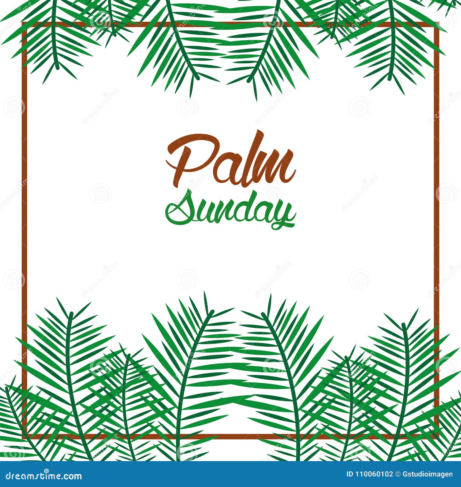 Palm Sunday Card with Leaves Border Frame Stock Vector - Illustration ...