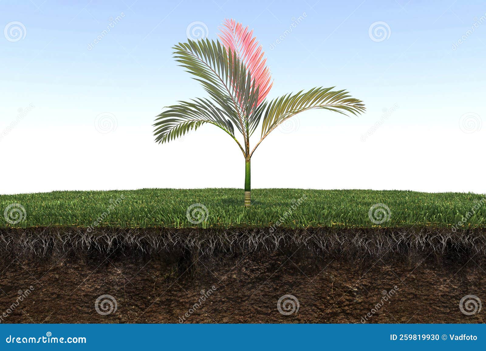 Palm Tree on the Grass and a Slice of Soil Under it Stock Illustration