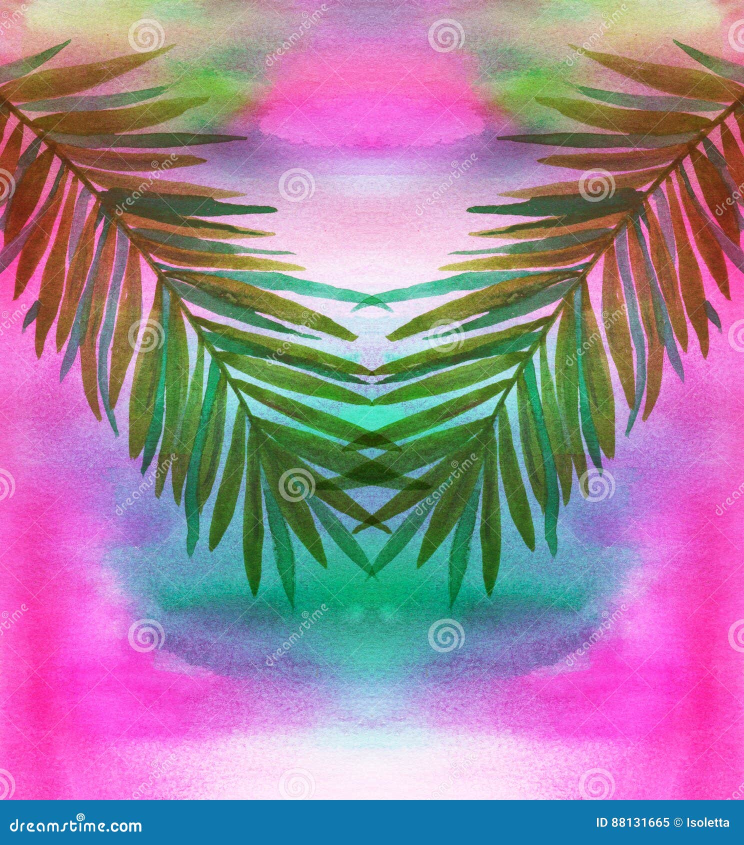 palm tree leaves on watercolor background
