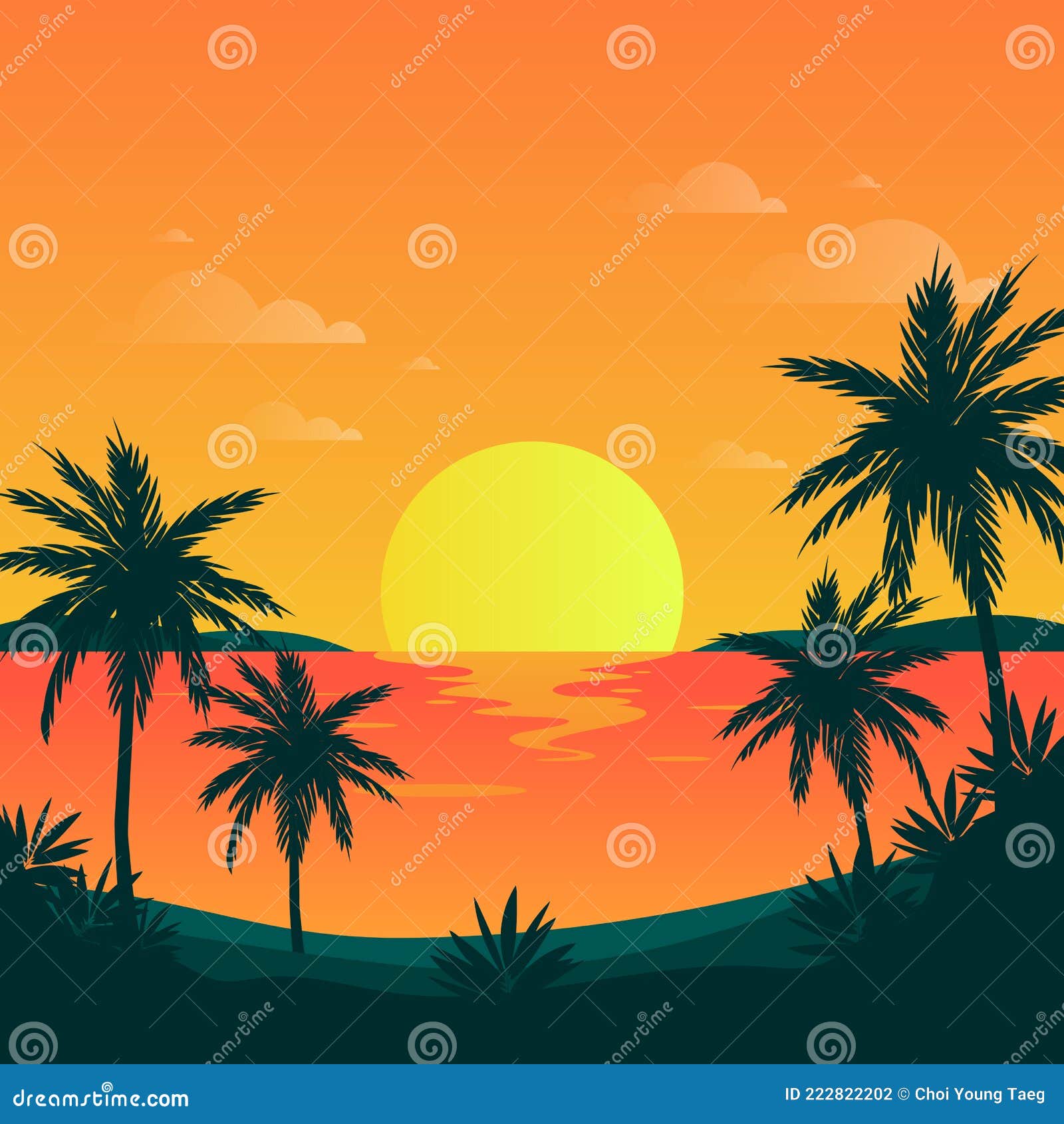 Palm Tree Ocean View Background Illust Stock Vector - Illustration of ...