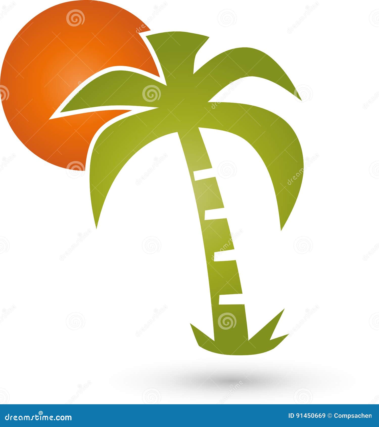 palm tree and sun, turism and travel logo