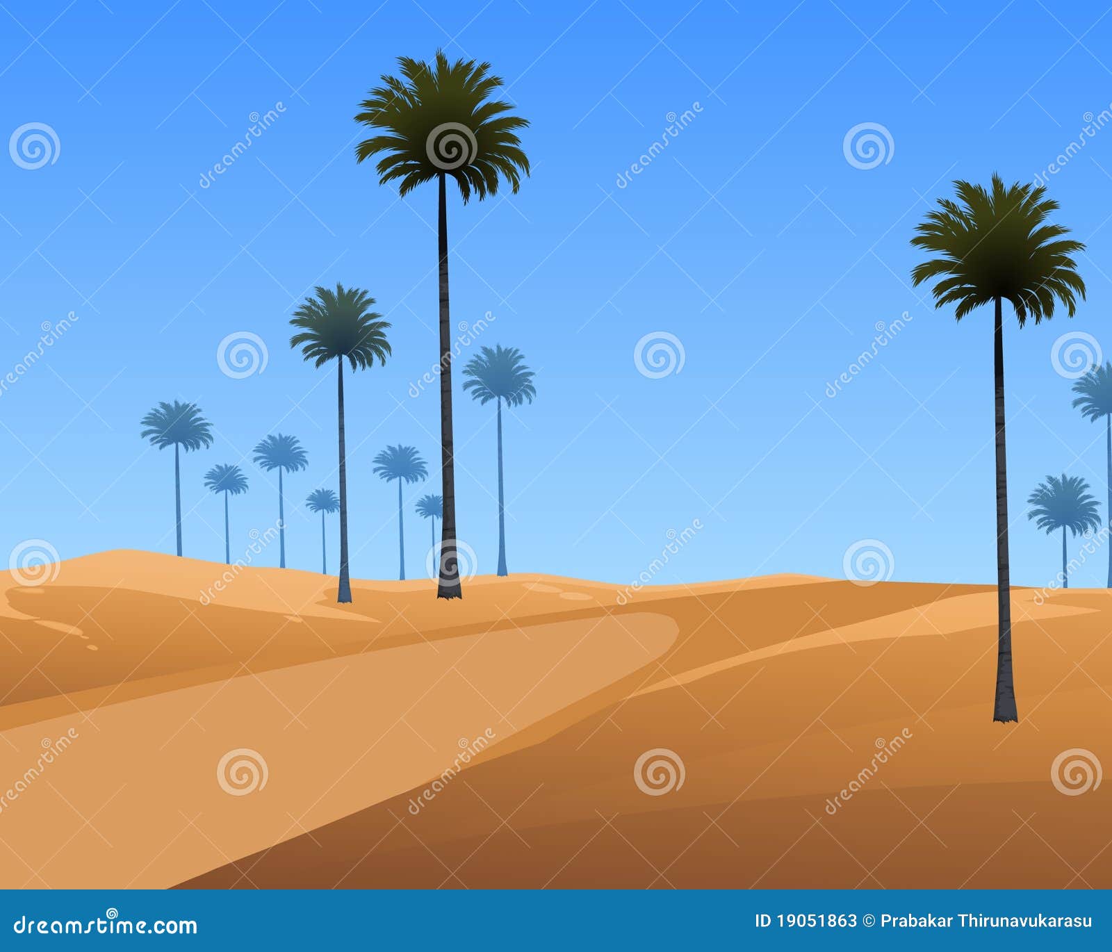 Palm trees in desert stock illustration. Illustration of chebbi 19051863