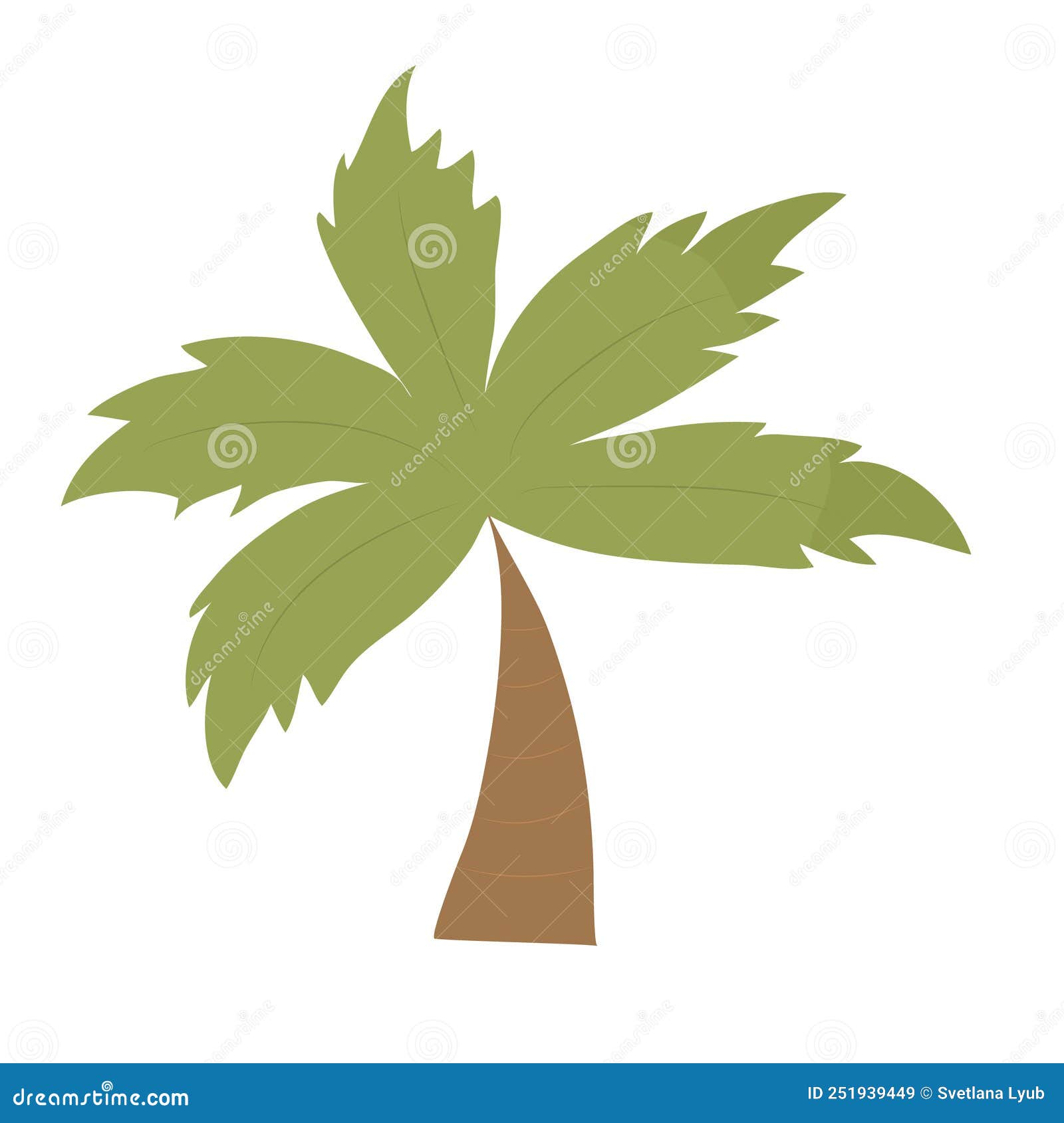 Palm Trees with Shadow Isolated on White. Vector Illustration. Flat