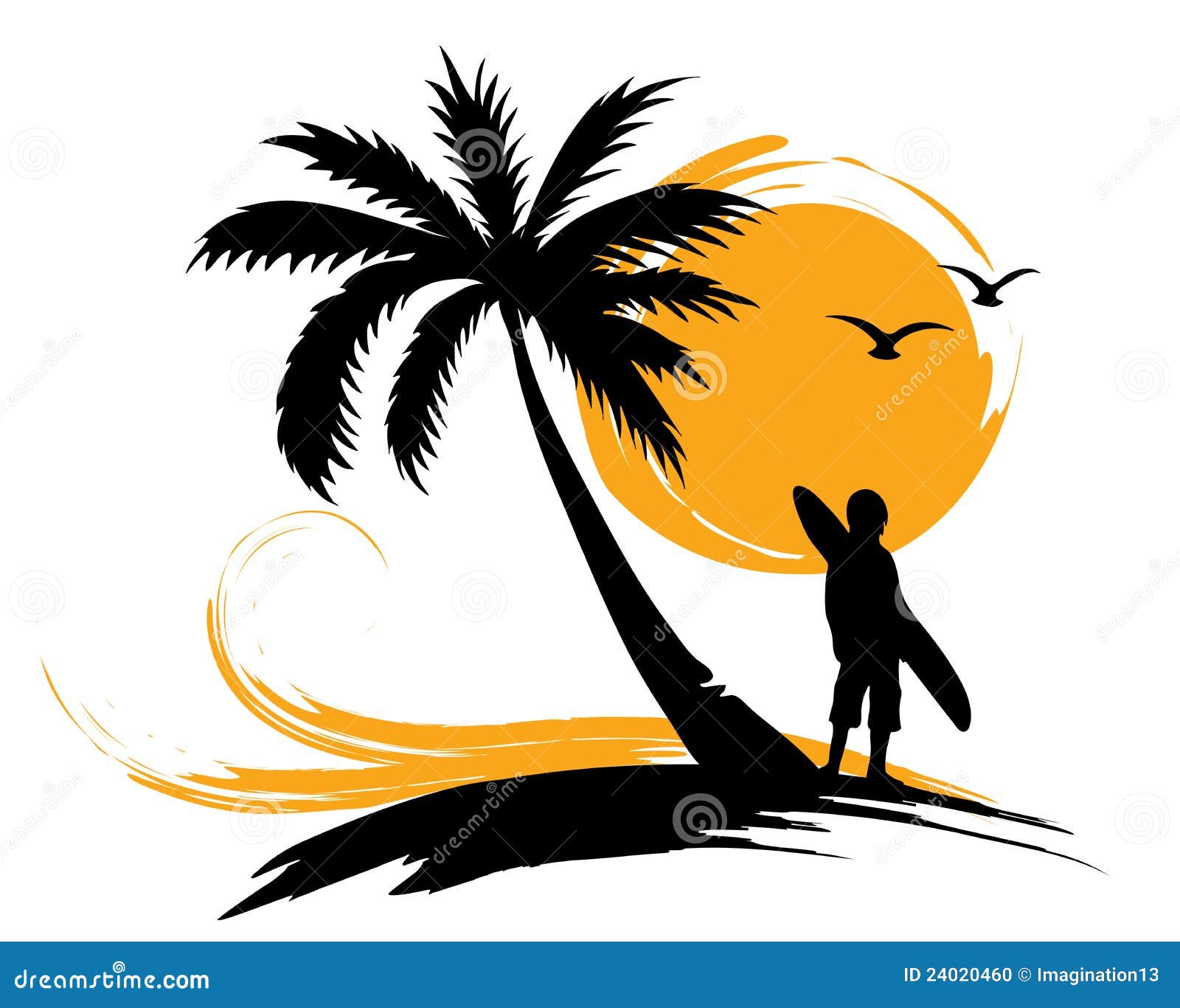 Palm trees, sun, surf stock vector. Illustration of surfing 24020460