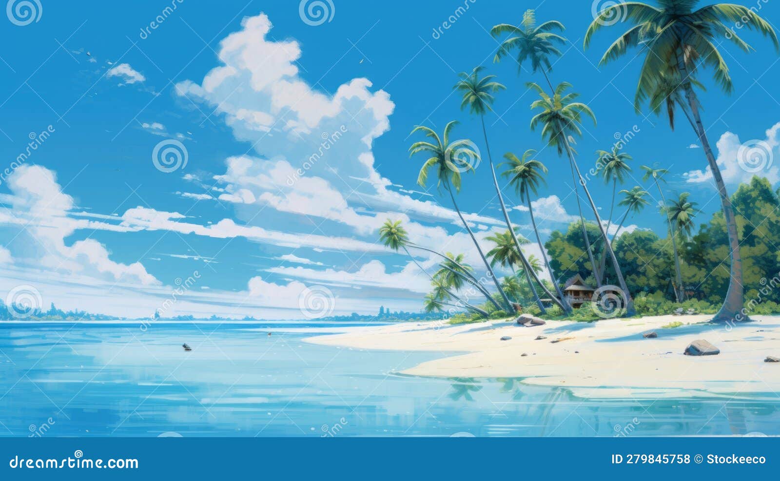 Ocean paradise islands palm trees anime girls HD wallpaper  Pxfuel