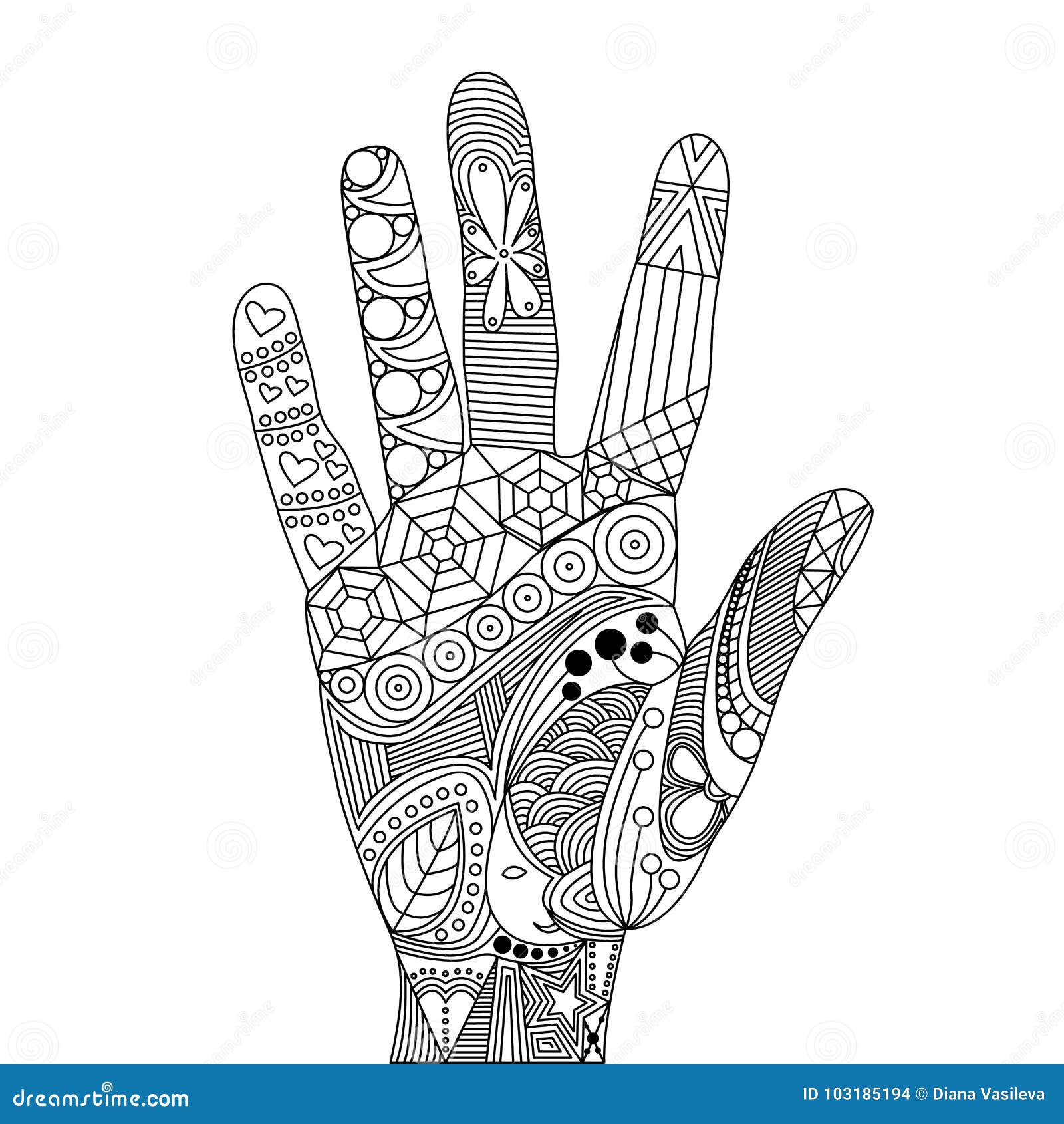 Palm Desenhado À Mão Humana Zentangle Preto Adulto Livro De