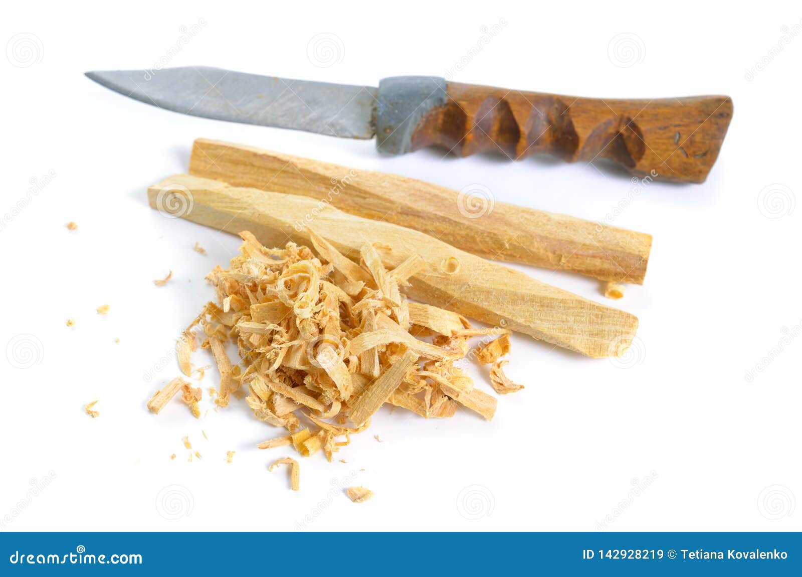 palo santo, holy wood sticks with handmade knife  on white background.