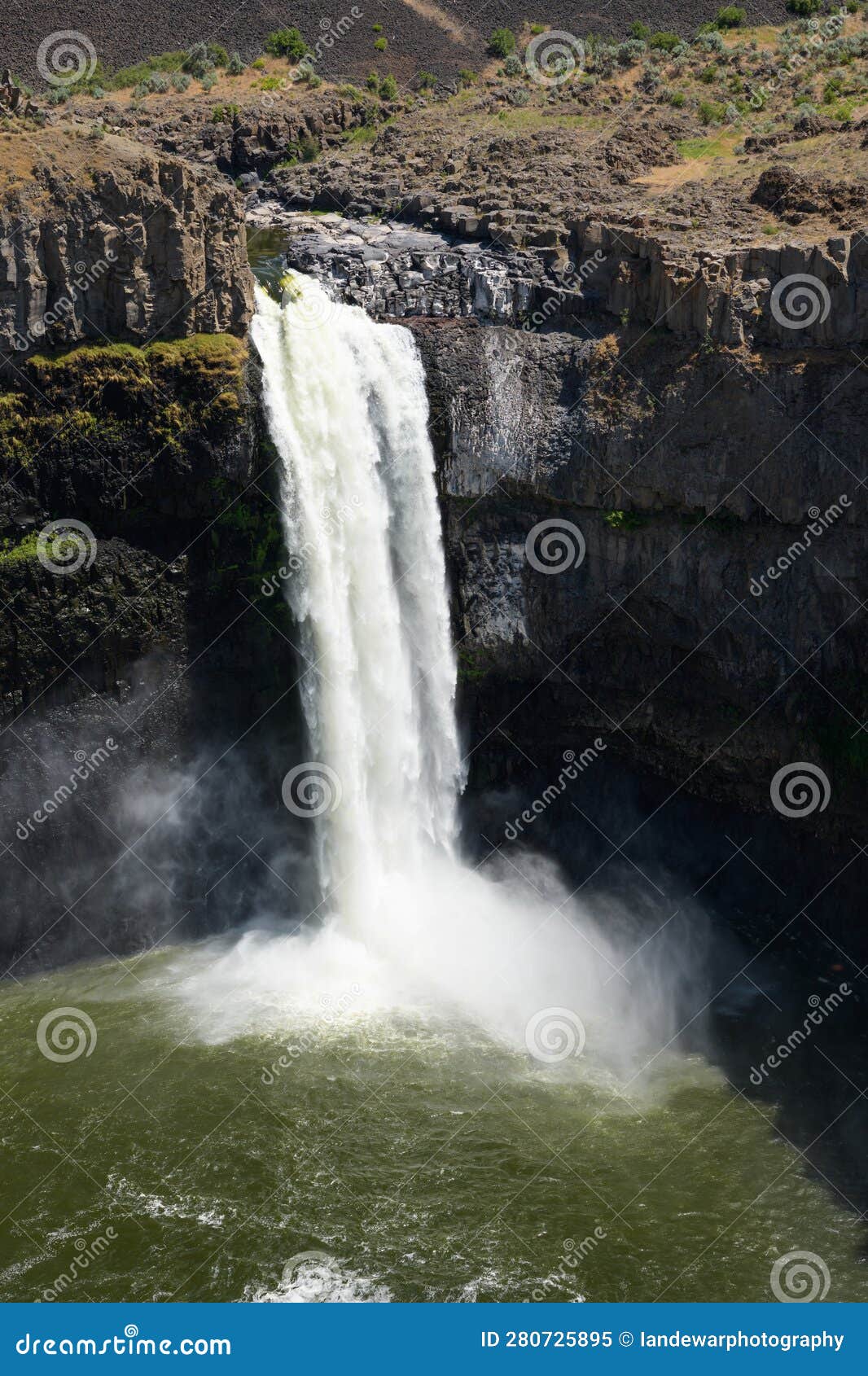 Palouse Falls Falling into Pool in Eastern Washington State in Spring